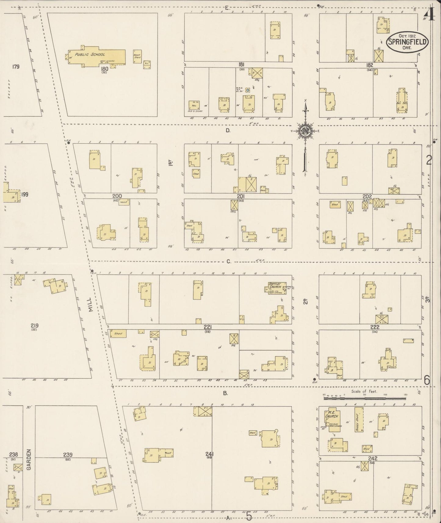 Sanborn Fire Insurance Map from Springfield, Lane County, Oregon (1912), Sheet #0004 - Historic Sanborn Fire Insurance Map Print, vintage old map wall art, antique decor, genealogy gift, Oregon Oregon map