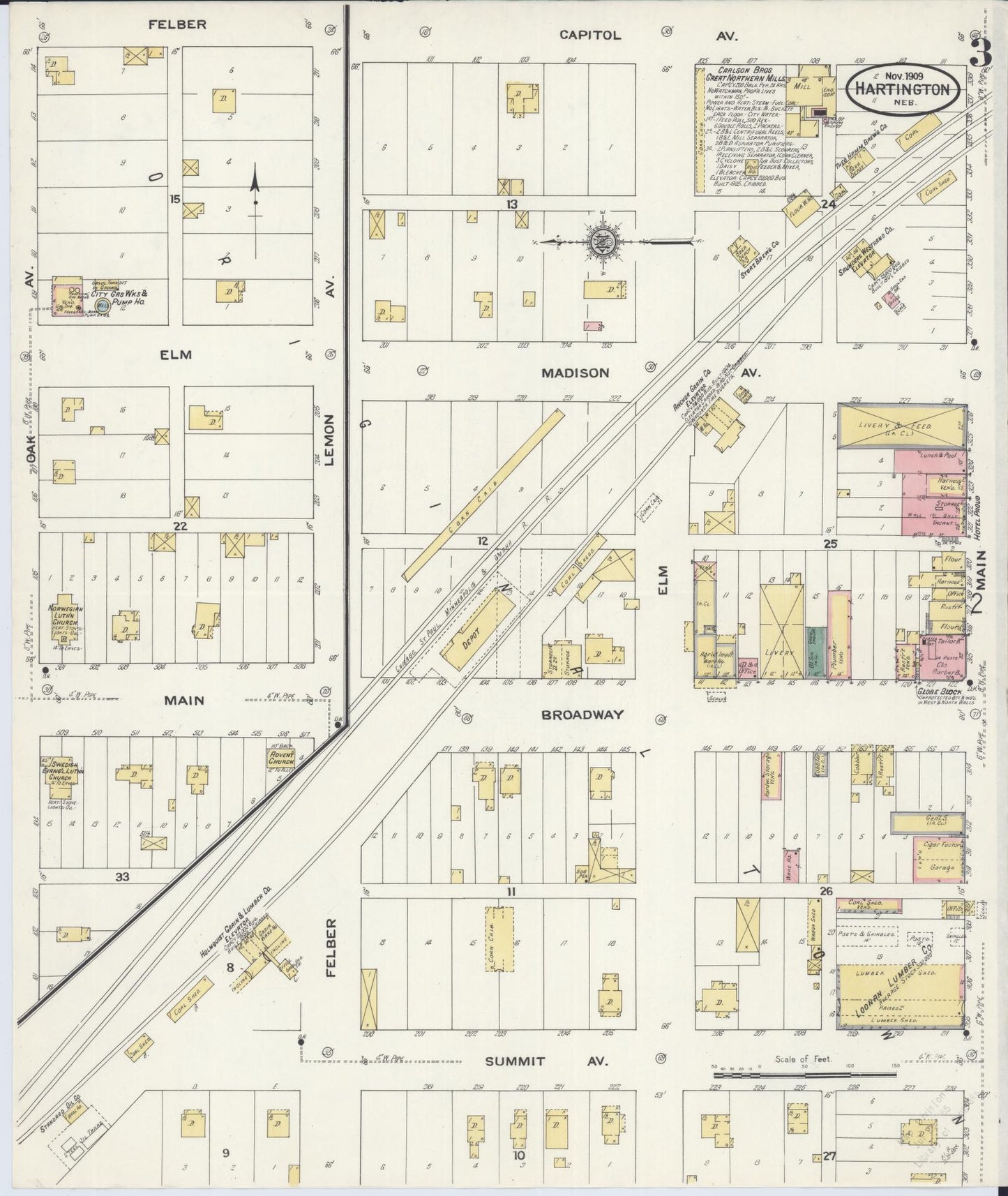 Sanborn Fire Insurance Map from Hartington, Cedar County, Nebraska (1909), Sheet #0003 - Historic Sanborn Fire Insurance Map Print, vintage old map wall art, antique decor, genealogy gift, Nebraska Nebraska map