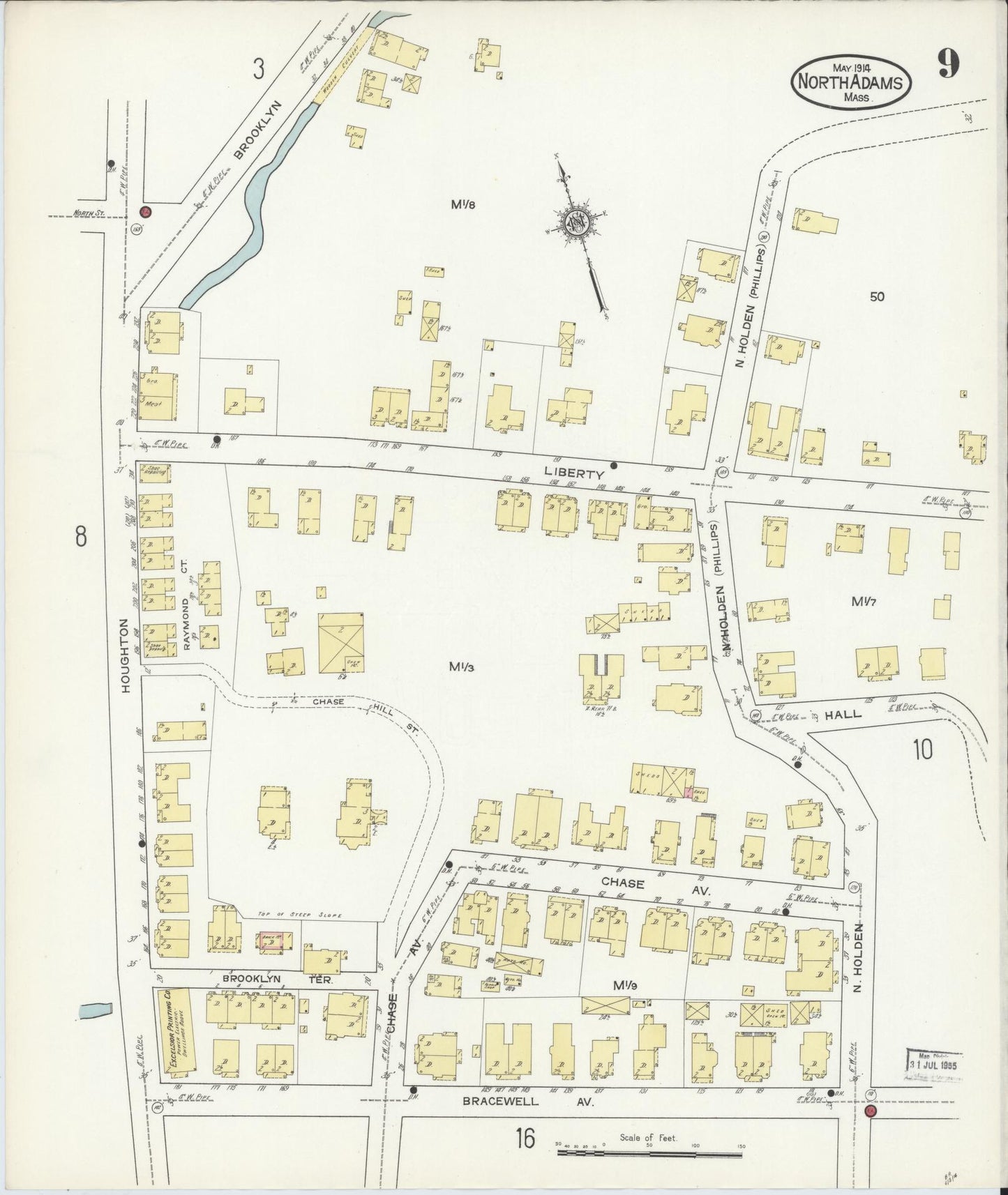 Sanborn Fire Insurance Map from North Adams, Berkshire County, Massachusetts (1914), Sheet #0009 - Historic Sanborn Fire Insurance Map Print, vintage old map wall art, antique decor, genealogy gift, Massachusetts Massachusetts map