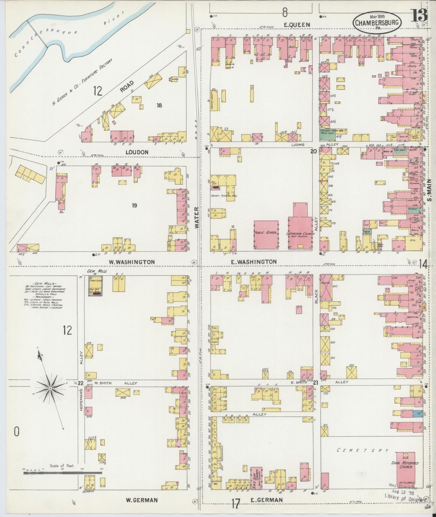Sanborn Fire Insurance Map from Chambersburg, Franklin County, Pennsylvania (1899), Sheet #0013 - Historic Sanborn Fire Insurance Map Print, vintage old map wall art, antique decor, genealogy gift, Pennsylvania Pennsylvania map