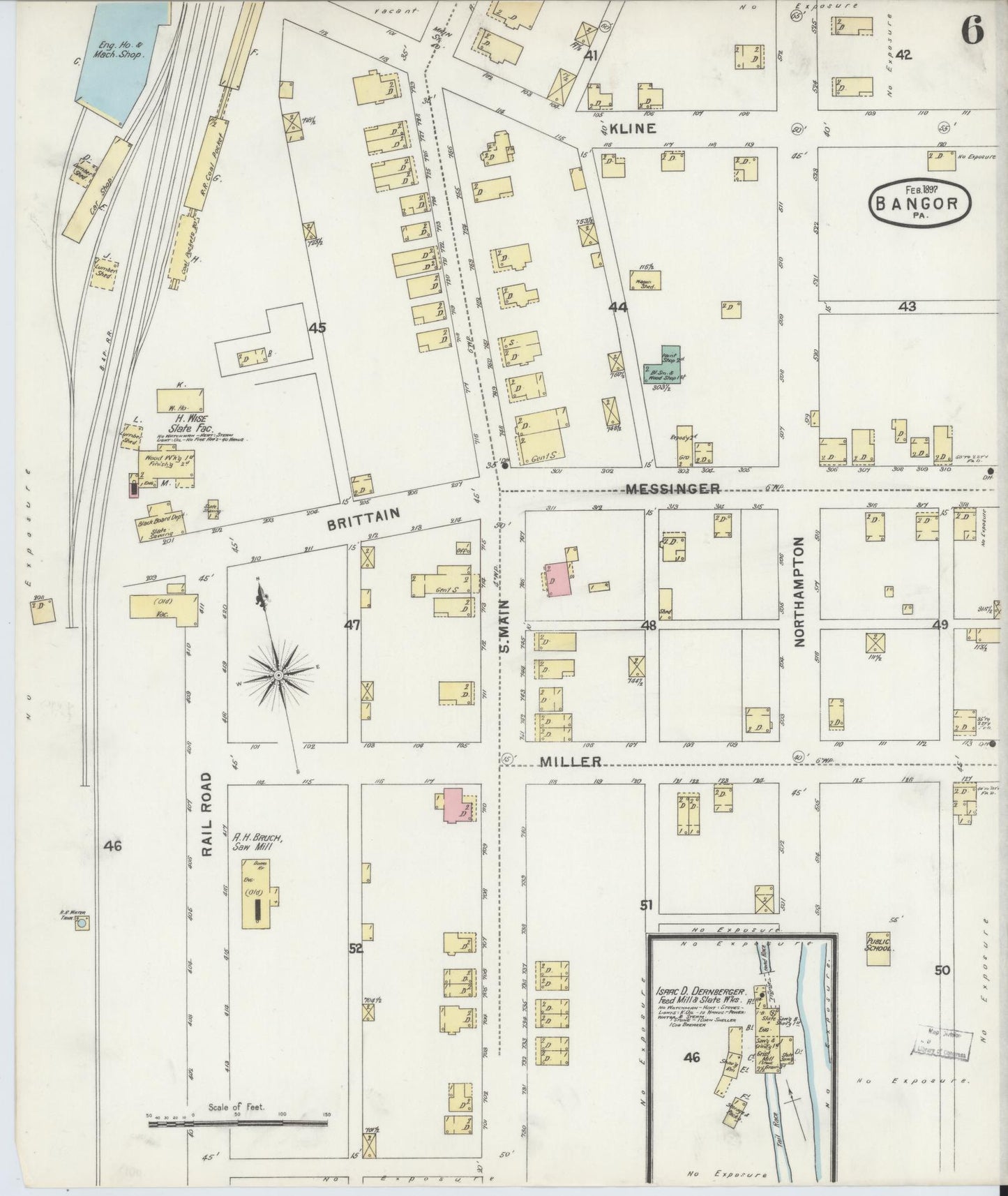 Sanborn Fire Insurance Map from Bangor, Northampton County, Pennsylvania (1897), Sheet #0006 - Historic Sanborn Fire Insurance Map Print, vintage old map wall art, antique decor, genealogy gift, Pennsylvania Pennsylvania map
