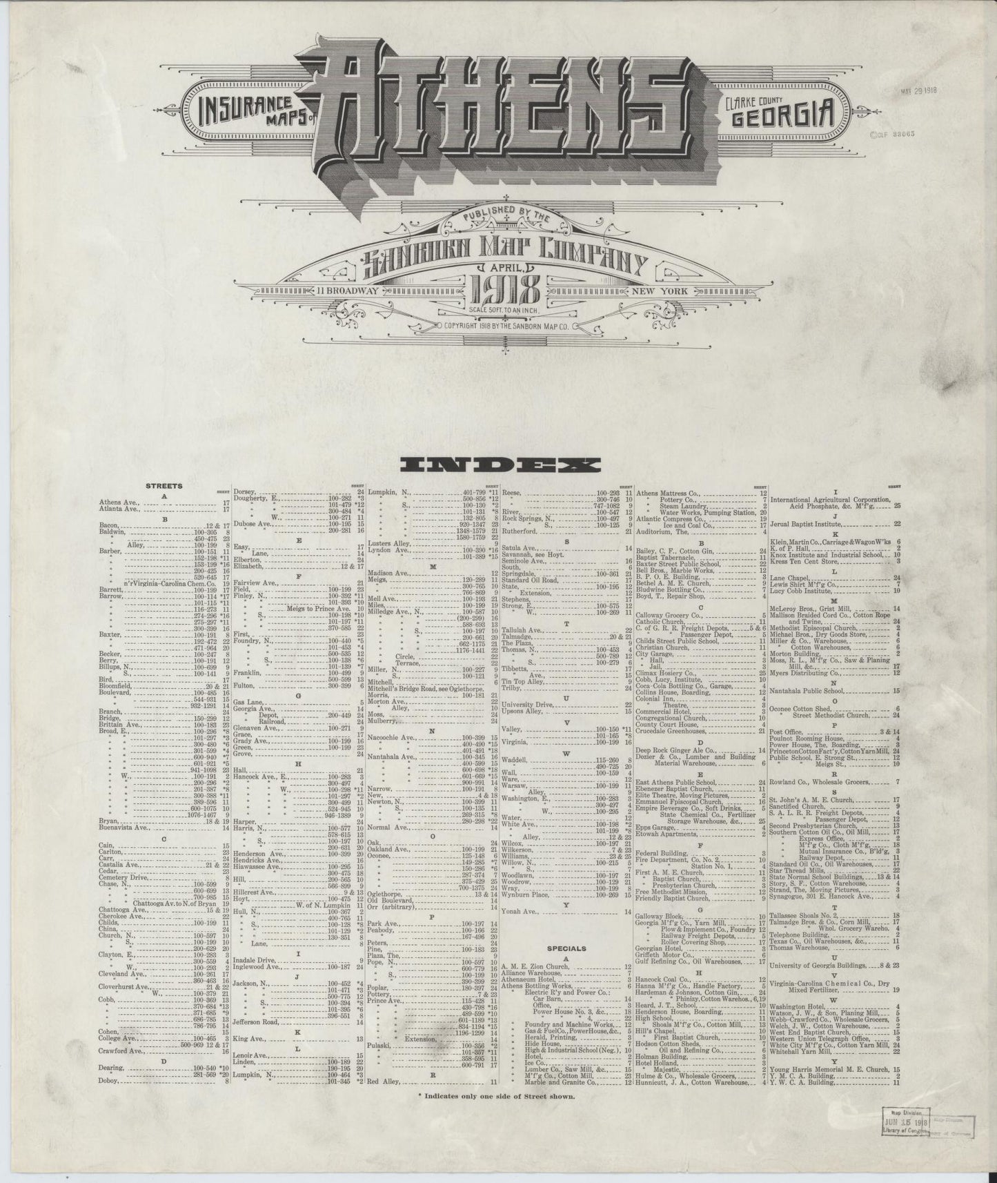 Sanborn Fire Insurance Map from Athens, Clarke County, Georgia. (1918) – Historic Sanborn Fire Insurance Map Print