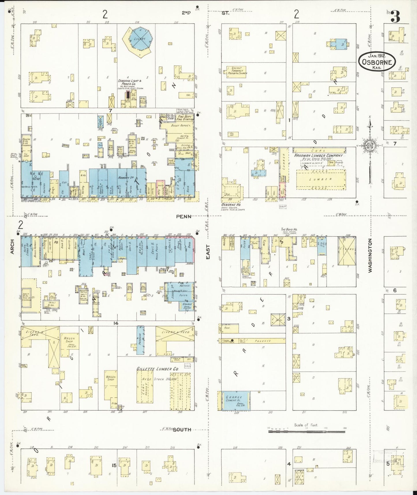 Sanborn Fire Insurance Map from Osborne, Osborne County, Kansas (1912), Sheet #0003 - Complete Map Set gallery image, historic Sanborn map, vintage wall art, Kansas Kansas