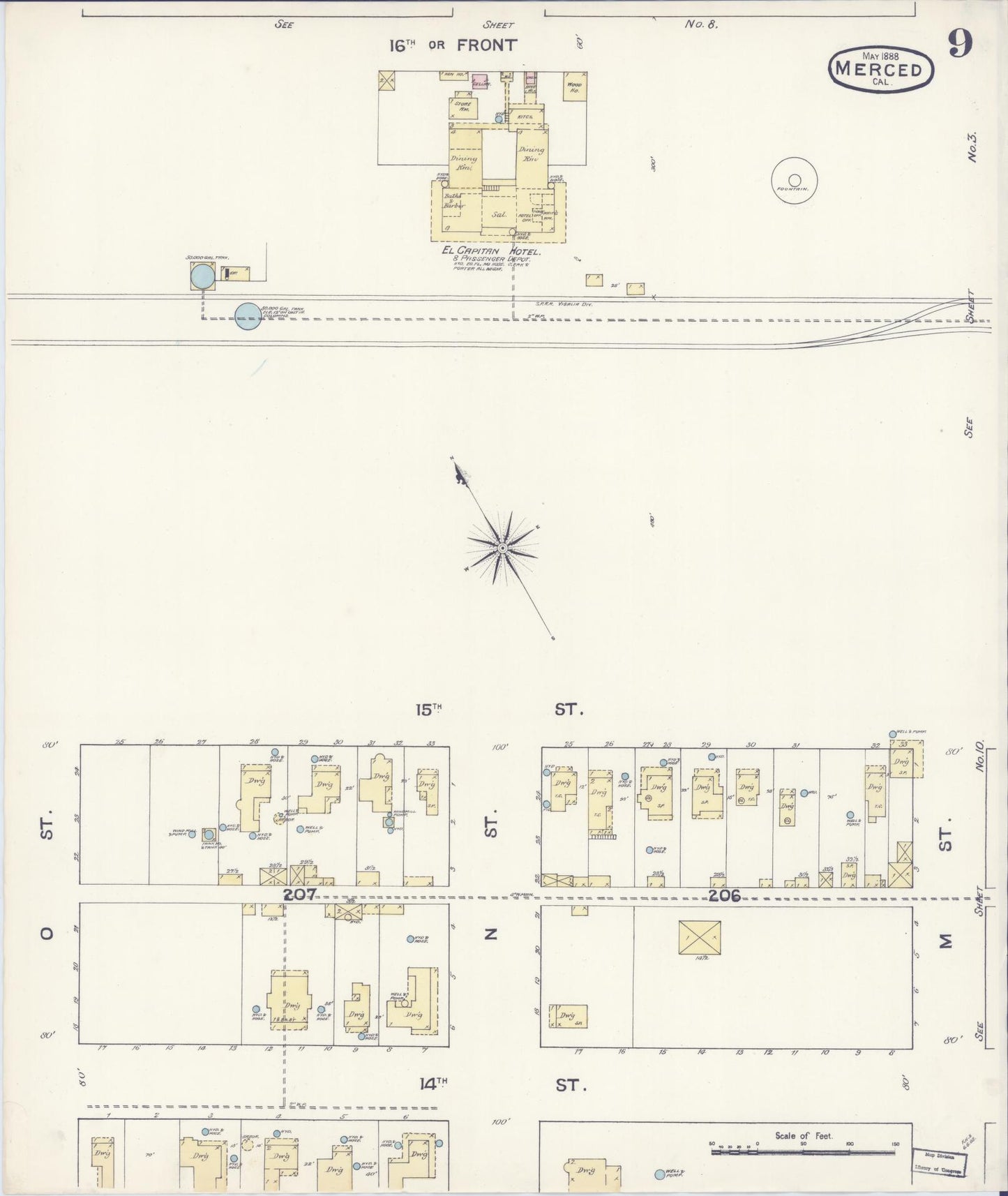 Sanborn Fire Insurance Map from Merced, Merced County, California (1888), Sheet #0009 - Historic Sanborn Fire Insurance Map Print, vintage old map wall art, antique decor, genealogy gift, California California map