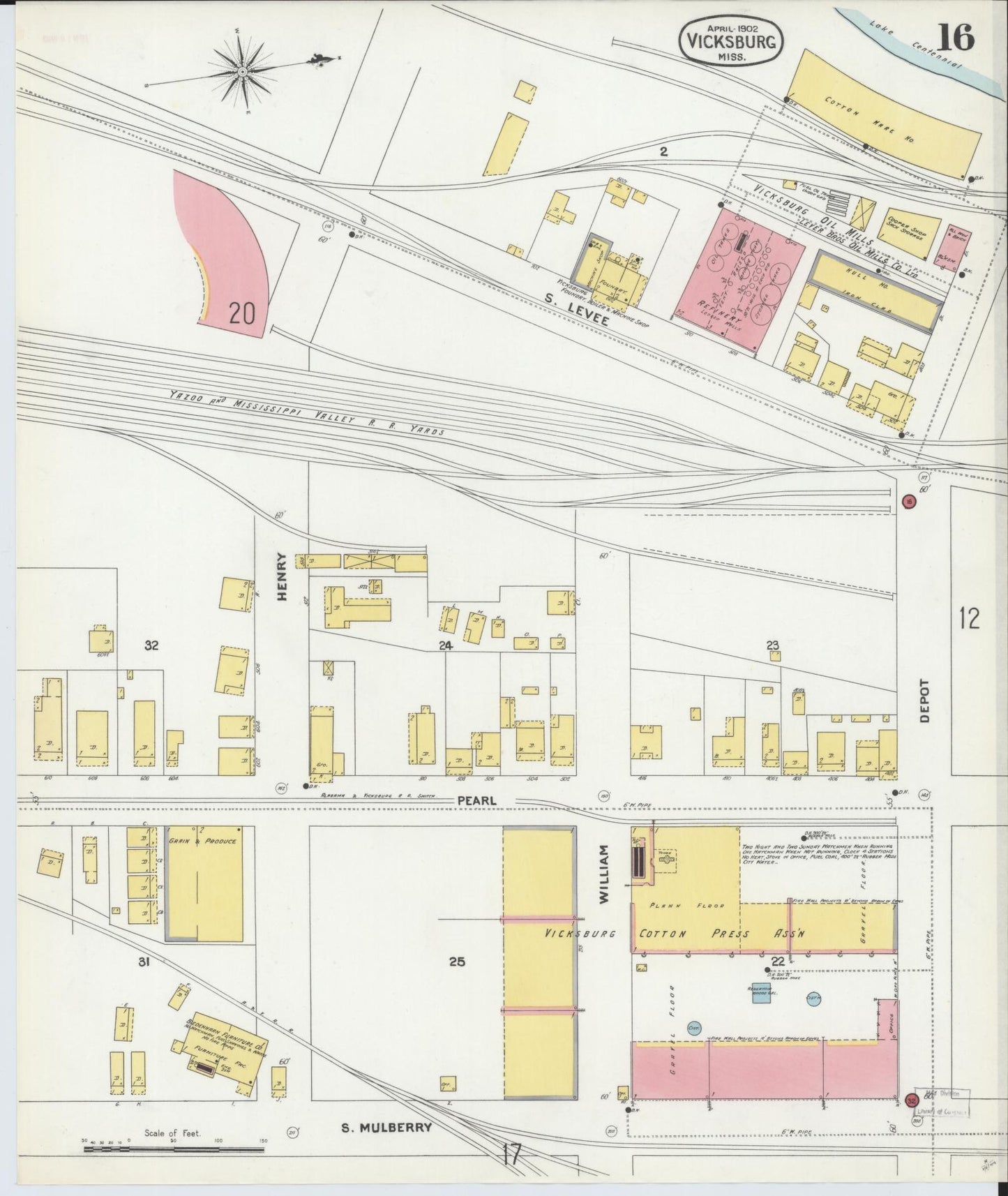 Sanborn Fire Insurance Map from Vicksburg, Warren County, Mississippi (1902), Sheet #0016 - Historic Sanborn Fire Insurance Map Print, vintage old map wall art, antique decor, genealogy gift, Mississippi Mississippi map