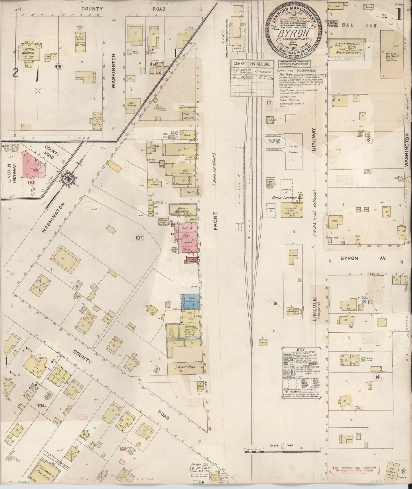Sanborn Fire Insurance Map from Byron, Contra Costa County, California (1932), Sheet #0001 - Historic Sanborn Fire Insurance Map Print, vintage old map wall art, antique decor, genealogy gift, California California map