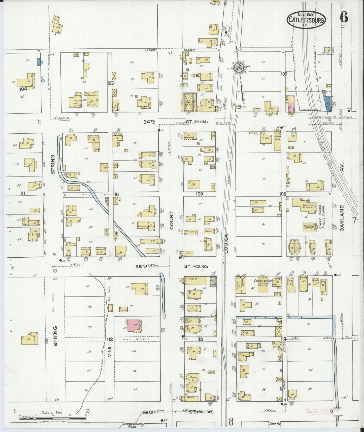 Sanborn Fire Insurance Map from Catlettsburg, Boyd County, Kentucky (1920), Sheet #0006 - Historic Sanborn Fire Insurance Map Print, vintage old map wall art, antique decor, genealogy gift, Kentucky Kentucky map