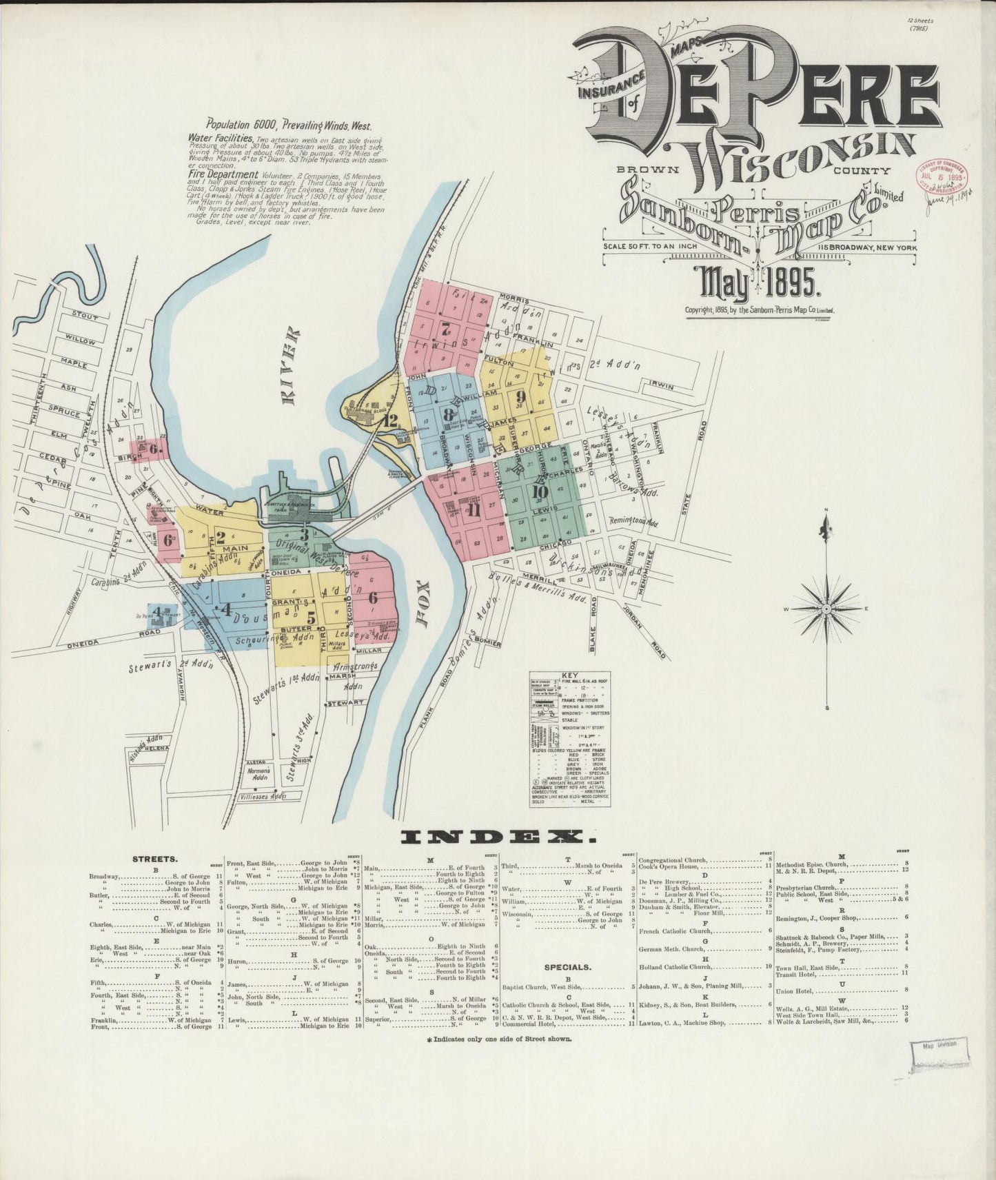 Sanborn Fire Insurance Map from De Pere, Brown County, Wisconsin (1895), Sheet #0001 - Historic Sanborn Fire Insurance Map Print, vintage old map wall art, antique decor, genealogy gift, Wisconsin Wisconsin map