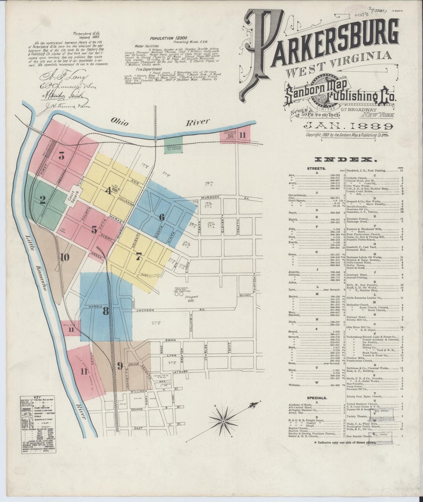 Sanborn Fire Insurance Map from Parkersburg, Wood County, West Virginia. (1889) – Historic Sanborn Fire Insurance Map Print