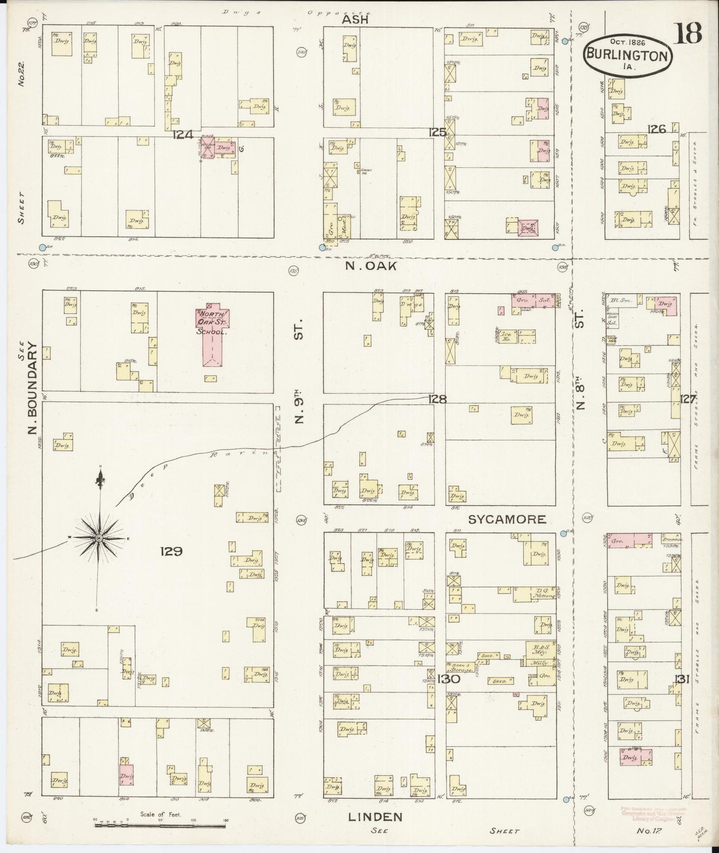 Sanborn Fire Insurance Map from Burlington, Des Moines County, Iowa (1888), Sheet #0018 - Historic Sanborn Fire Insurance Map Print, vintage old map wall art