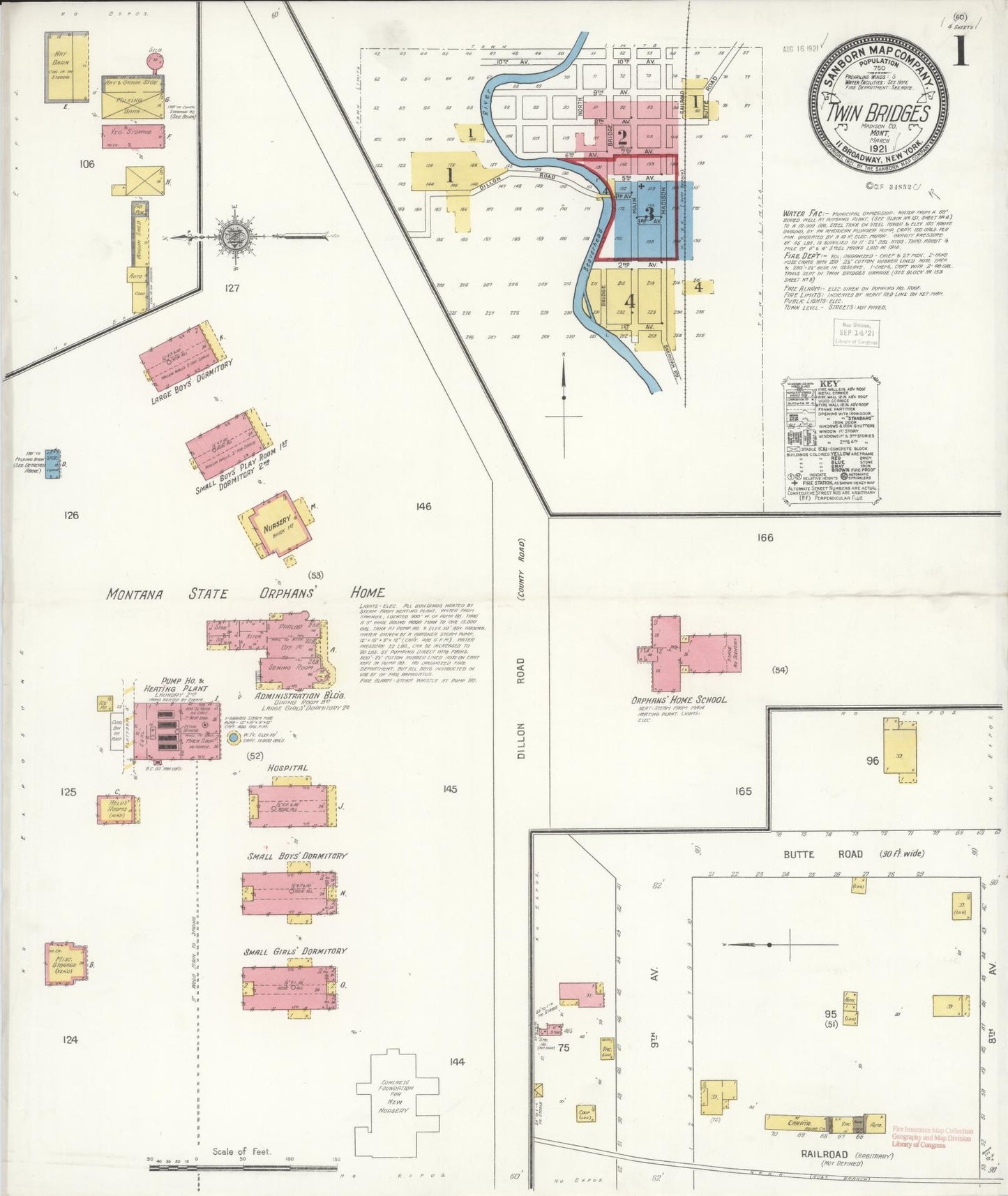Sanborn Fire Insurance Map from Twin Bridges, Madison County, Montana (1921), Sheet #0001 - Historic Sanborn Fire Insurance Map Print, vintage old map wall art, antique decor, genealogy gift, Montana Montana map