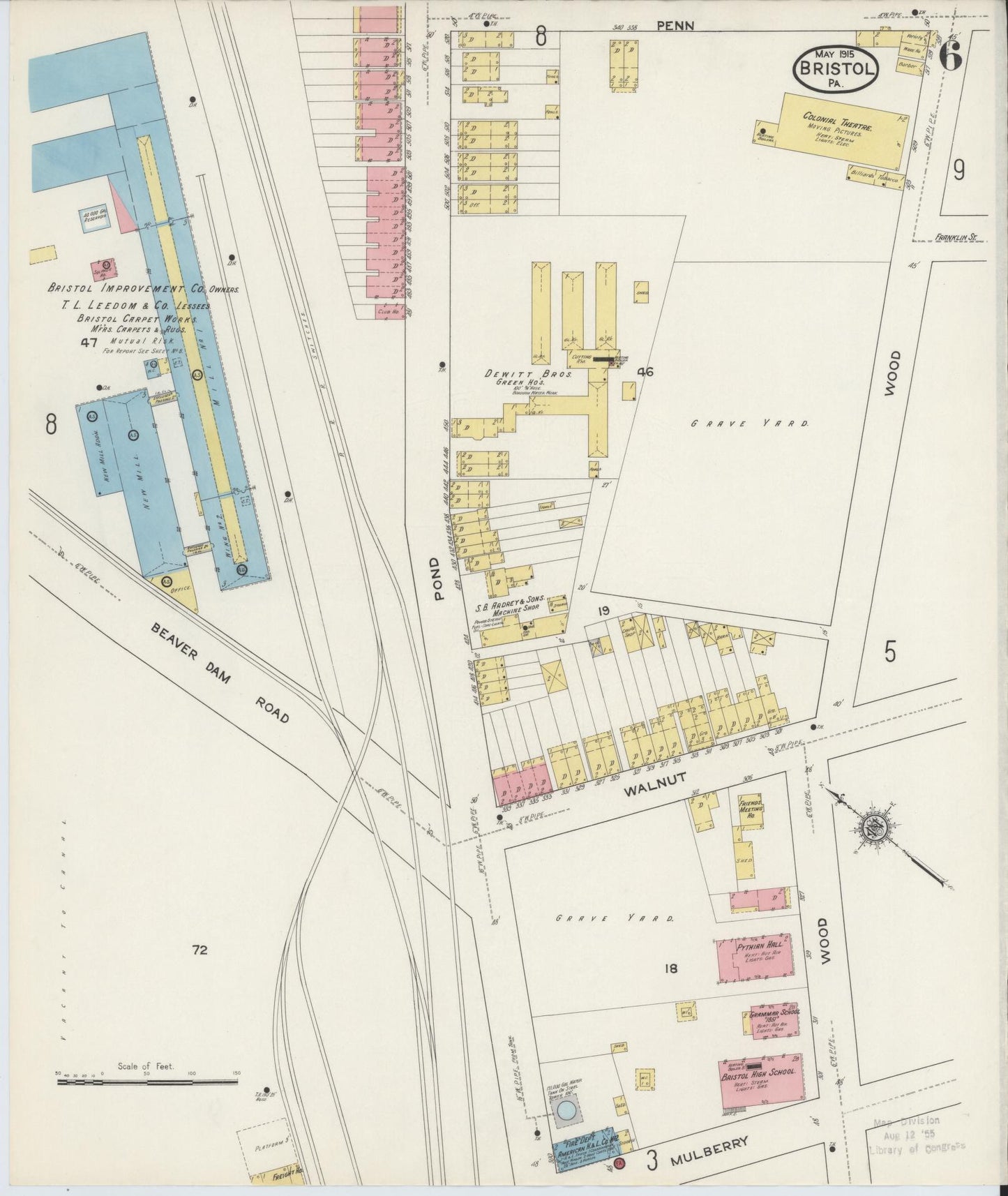 Sanborn Fire Insurance Map from Bristol, Bucks County, Pennsylvania (1915), Sheet #0006 - Historic Sanborn Fire Insurance Map Print, vintage old map wall art, antique decor, genealogy gift, Pennsylvania Pennsylvania map