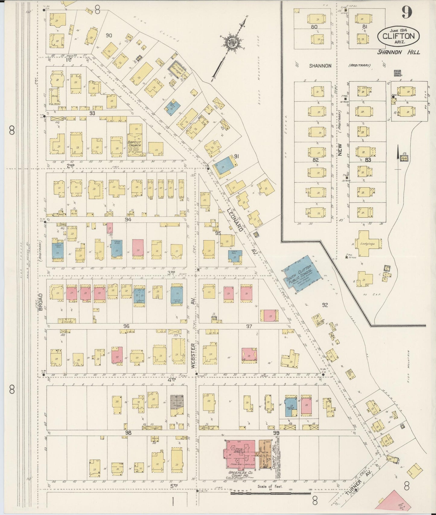 Sanborn Fire Insurance Map from Clifton, Greenlee County, Arizona (1914), Sheet #0009 - Historic Sanborn Fire Insurance Map Print, vintage old map wall art, antique decor, genealogy gift, Arizona Arizona map