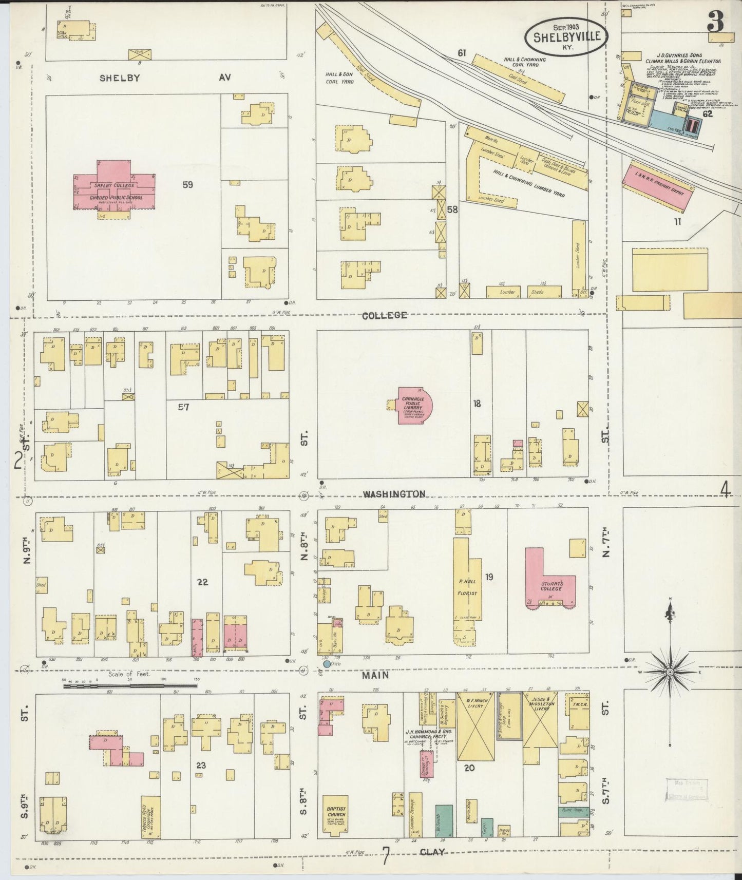 Sanborn Fire Insurance Map from Shelbyville, Shelby County, Kentucky (1903), Sheet #0003 - Historic Sanborn Fire Insurance Map Print, vintage old map wall art, antique decor, genealogy gift, Kentucky Kentucky map