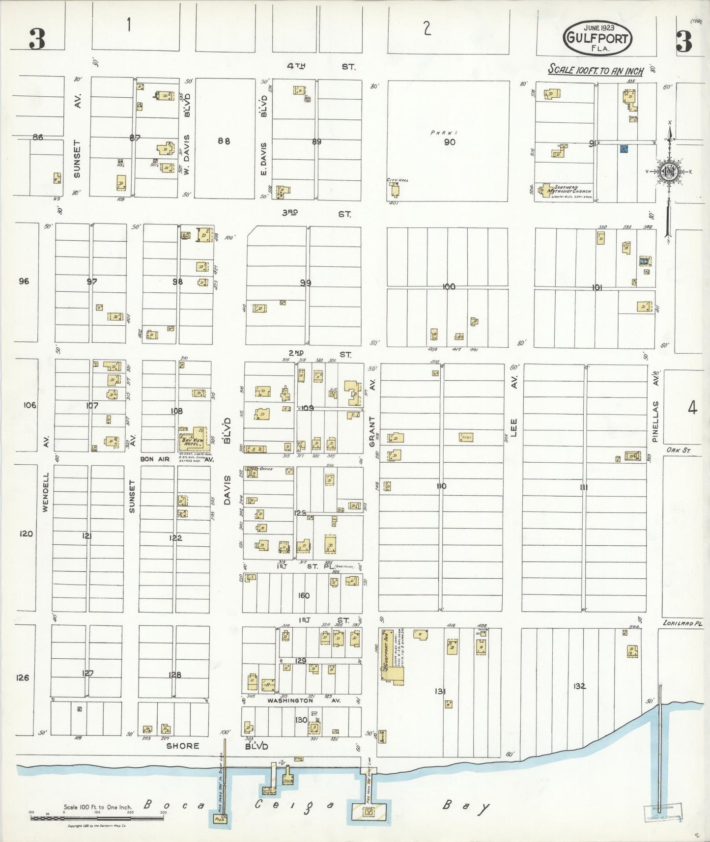 Sanborn Fire Insurance Map from Gulfport, Pinellas County, Florida (1923), Sheet #0003 - Historic Sanborn Fire Insurance Map Print, vintage old map wall art, antique decor, genealogy gift, Florida Florida map