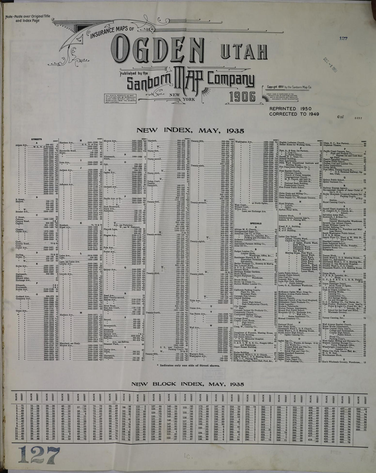 Sanborn Fire Insurance Map from Ogden, Weber County, Utah (1949), Sheet #0001 - Historic Sanborn Fire Insurance Map Print, vintage old map wall art, antique decor, genealogy gift, Utah Utah map