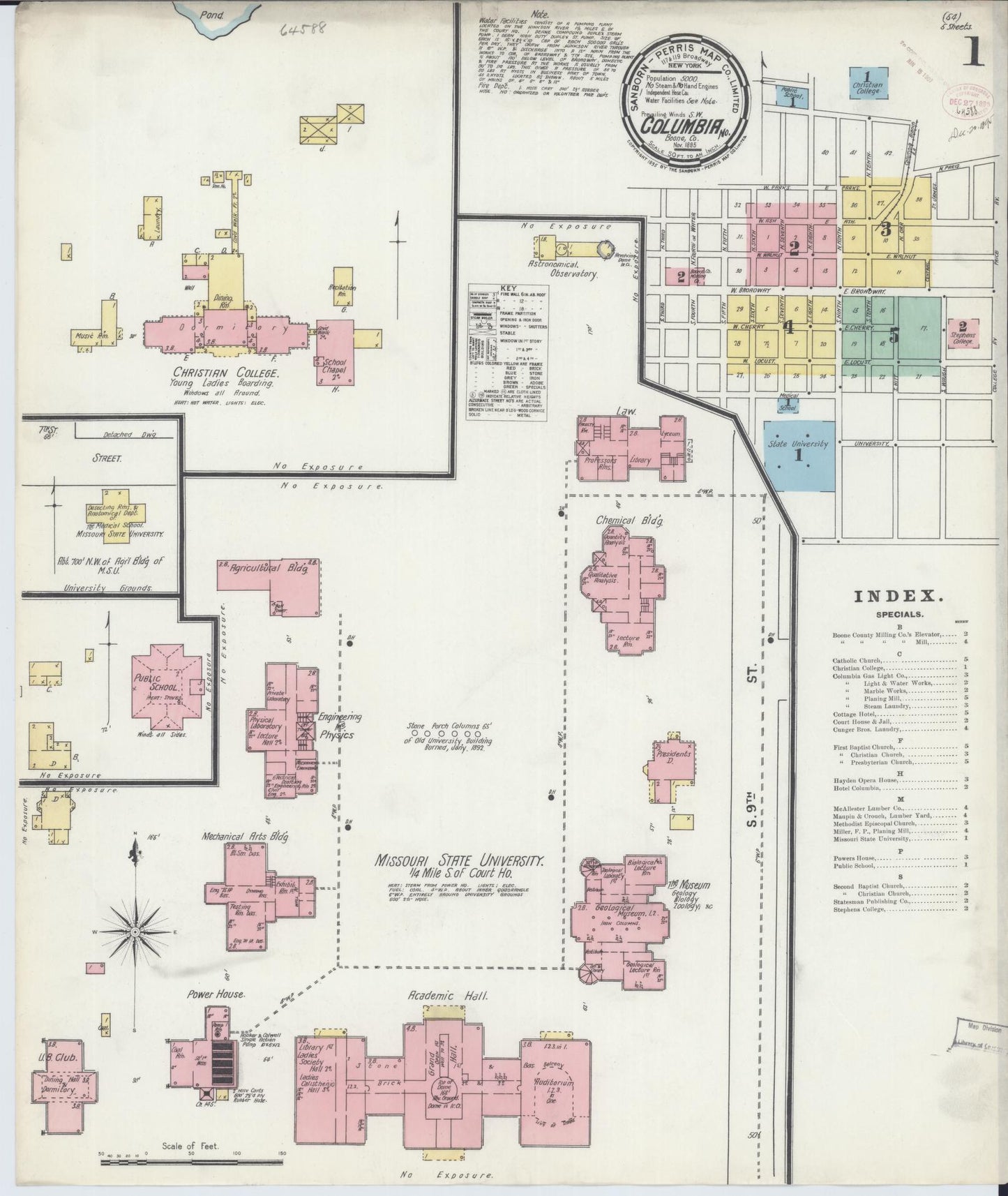 Sanborn Fire Insurance Map from Columbia, Boone County, Missouri (1895), Sheet #0001 - Historic Sanborn Fire Insurance Map Print, vintage old map wall art, antique decor, genealogy gift, Missouri Missouri map