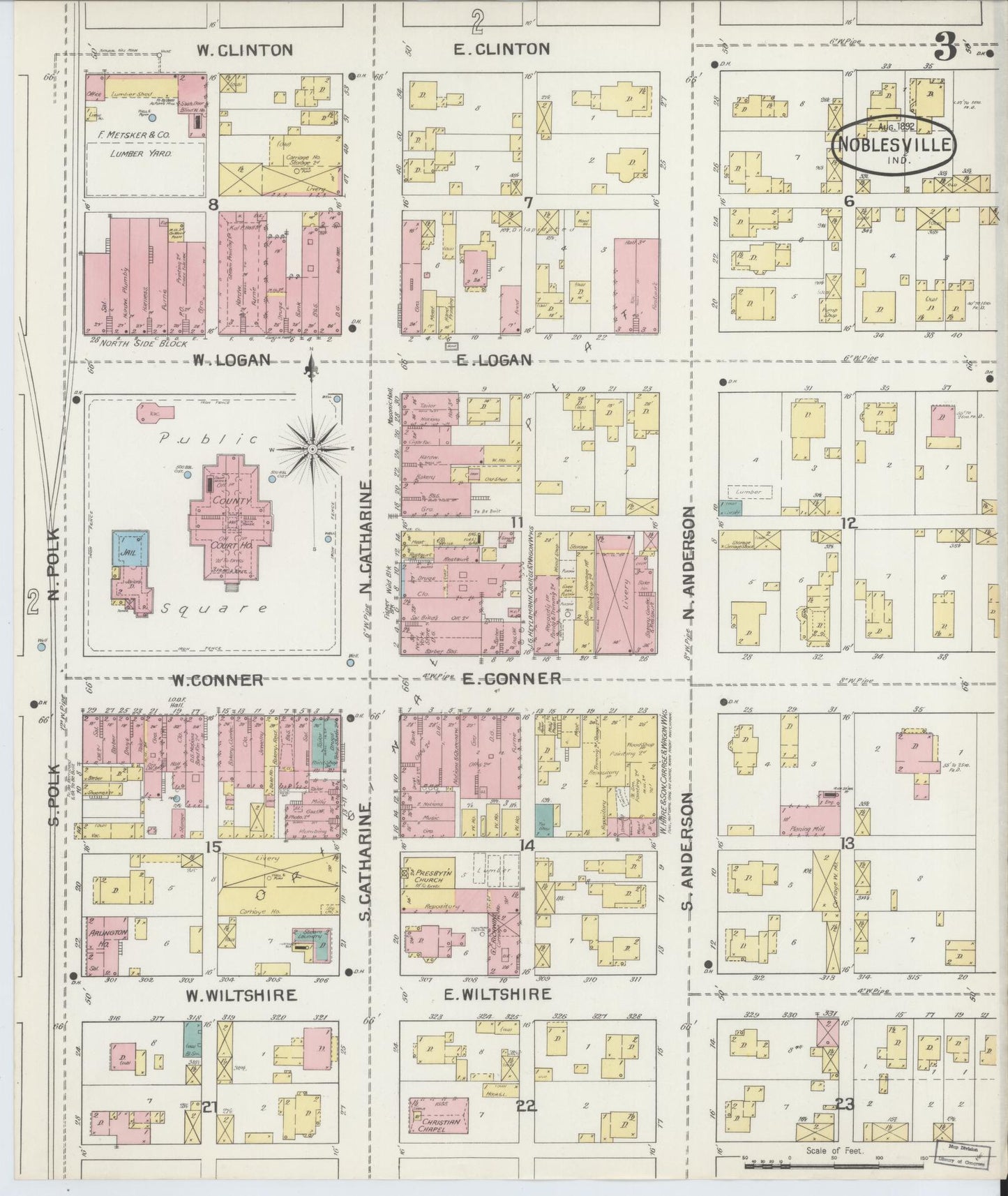 Sanborn Fire Insurance Map from Noblesville, Hamilton County, Indiana (1892), Sheet #0003 - Complete Map Set gallery image, historic Sanborn map, vintage wall art, Indiana Indiana