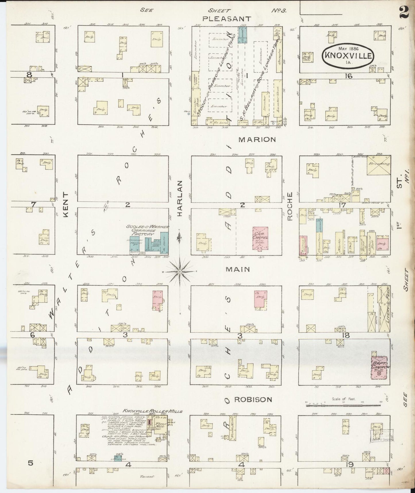 Sanborn Fire Insurance Map from Knoxville, Marion County, Iowa (1886), Sheet #0002 - Historic Sanborn Fire Insurance Map Print, vintage old map wall art