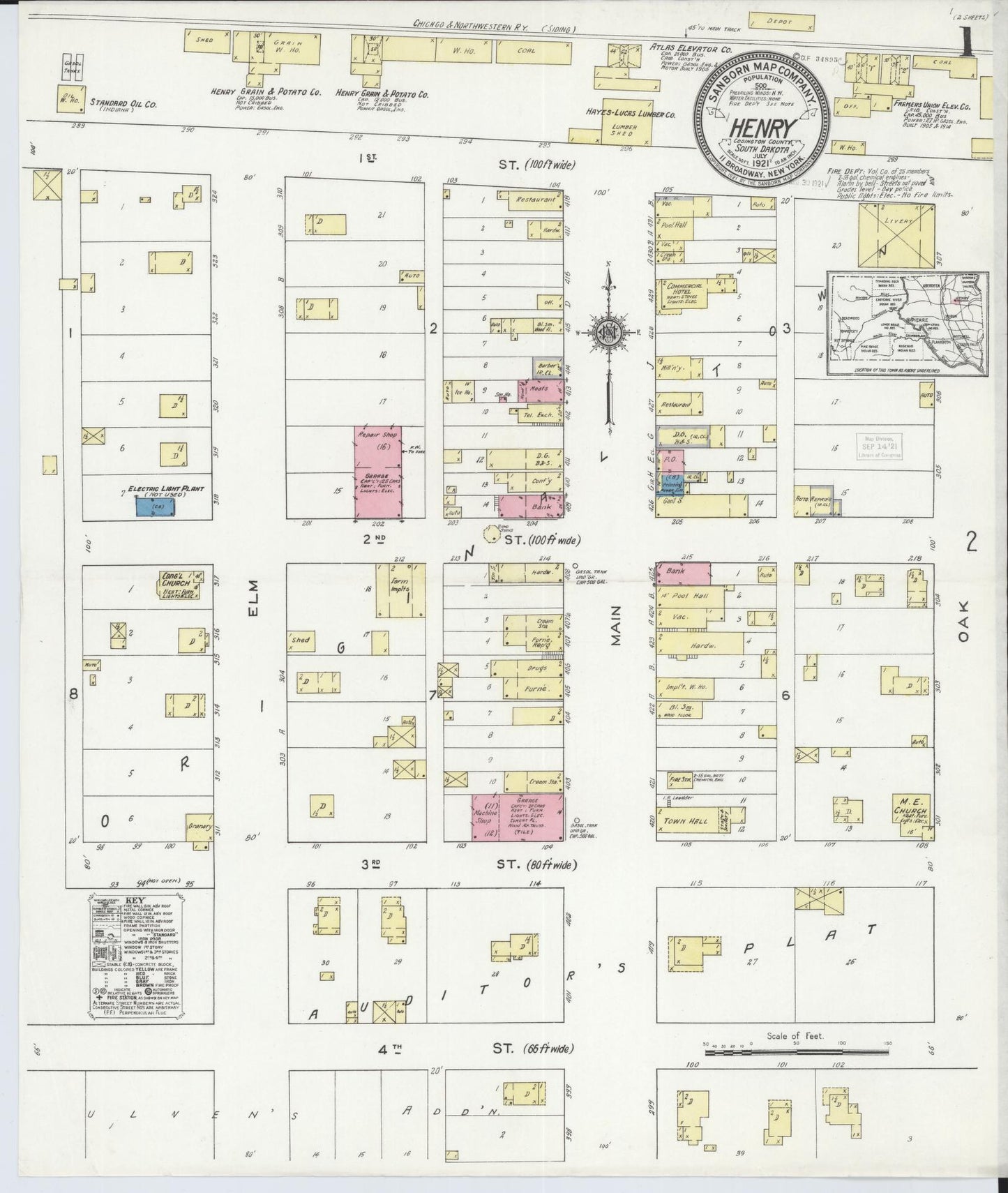 Sanborn Fire Insurance Map from Henry, Codington County, South Dakota (1921), Sheet #0001 - Historic Sanborn Fire Insurance Map Print, vintage old map wall art, antique decor, genealogy gift, South Dakota South Dakota map
