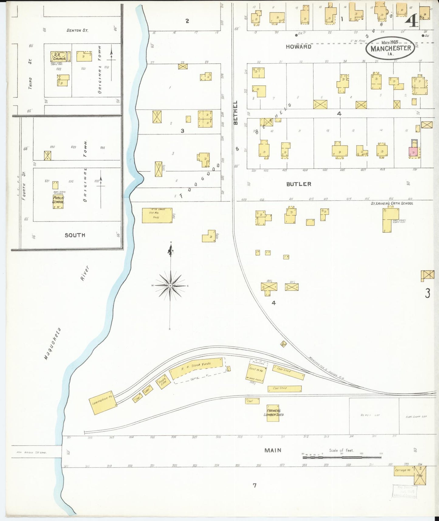 Sanborn Fire Insurance Map from Manchester, Delaware County, Iowa (1905), Sheet #0004 - Historic Sanborn Fire Insurance Map Print, vintage old map wall art, antique decor, genealogy gift, Manchester Delaware map