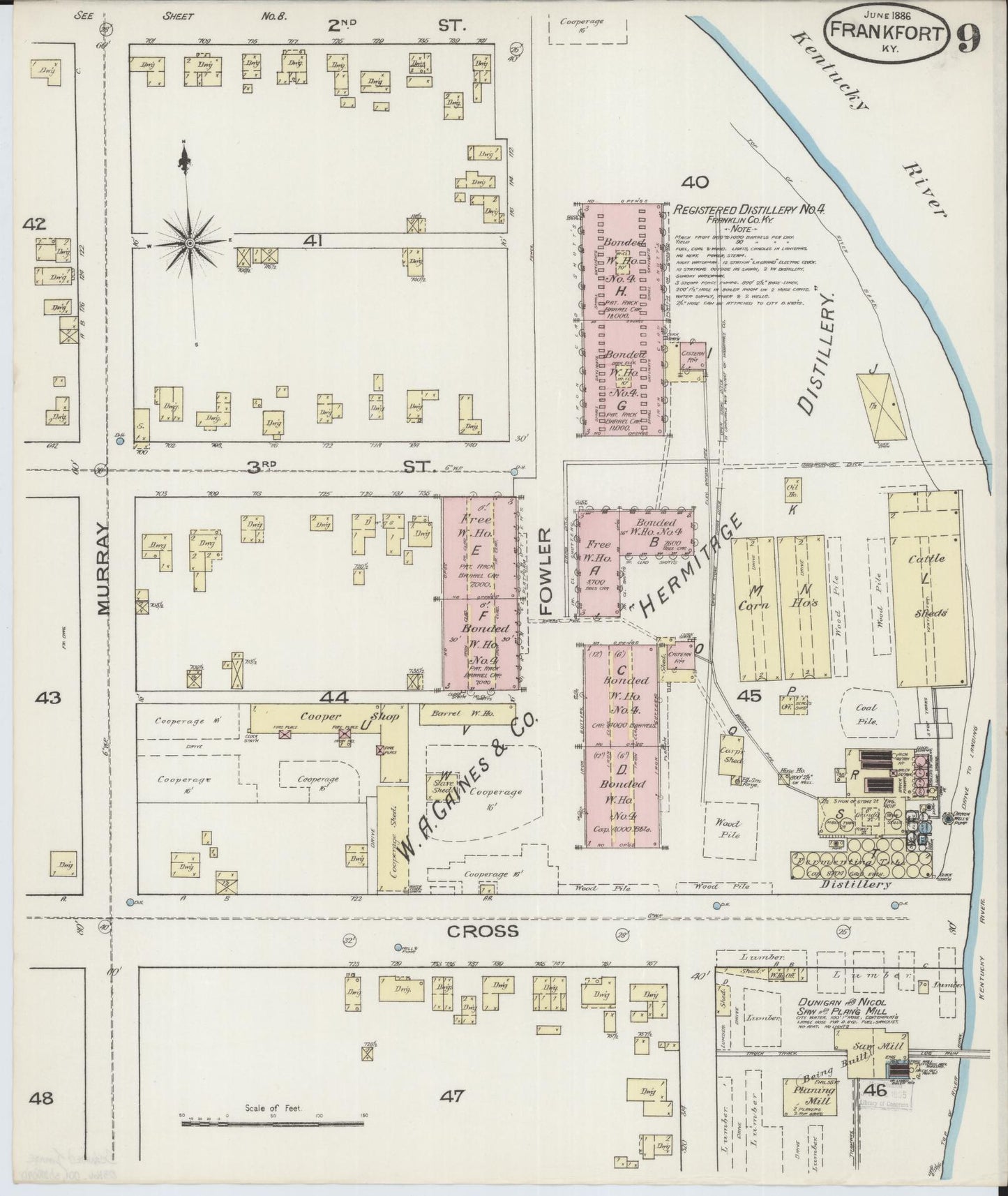 Sanborn Fire Insurance Map from Frankfort, Franklin County, Kentucky (1886), Sheet #0009 - Historic Sanborn Fire Insurance Map Print, vintage old map wall art, antique decor, genealogy gift, Kentucky Kentucky map