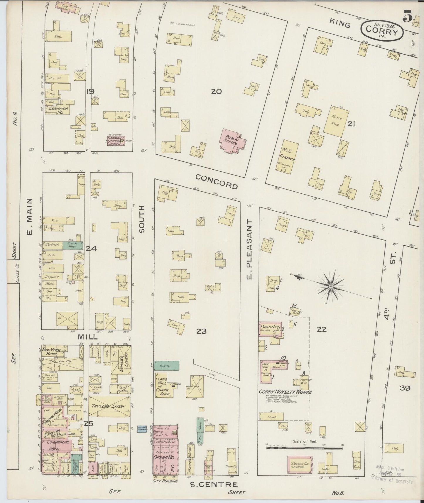 Sanborn Fire Insurance Map from Corry, Erie County, Pennsylvania (1886), Sheet #0005 - Historic Sanborn Fire Insurance Map Print, vintage old map wall art, antique decor, genealogy gift, Pennsylvania Pennsylvania map