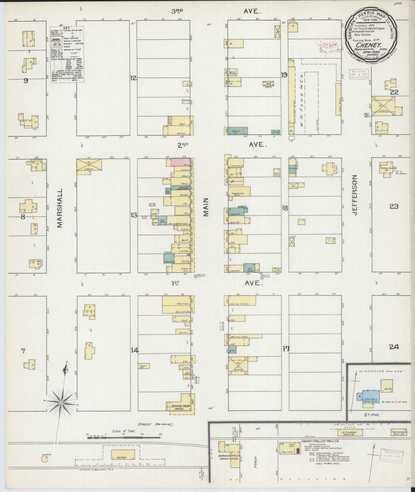 Sanborn Fire Insurance Map from Cheney, Sedgwick County, Kansas (1893), Sheet #0001 - Historic Sanborn Fire Insurance Map Print, vintage old map wall art, antique decor, genealogy gift, Kansas Kansas map