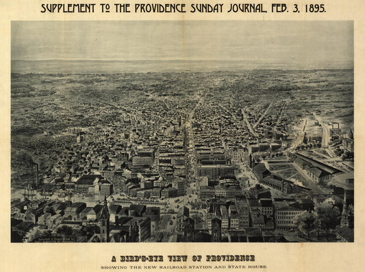 A bird's-eye view of Providence : showing the new railroad station and State House (1894) – Historic Bird’s-Eye View Panorama Print