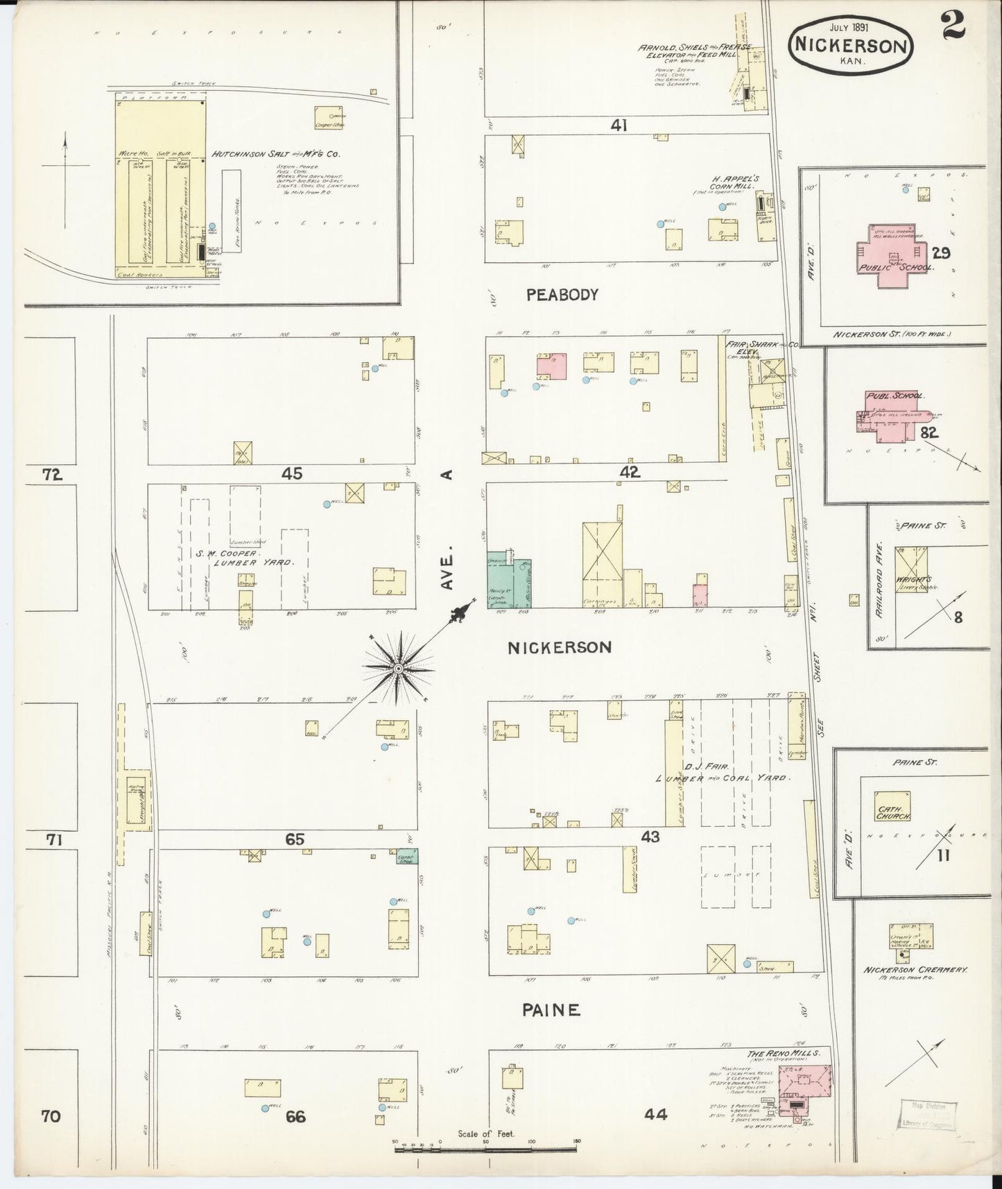 Sanborn Fire Insurance Map from Nickerson, Reno County, Kansas (1891), Sheet #0002 - Complete Map Set gallery image, historic Sanborn map, vintage wall art, Kansas Kansas