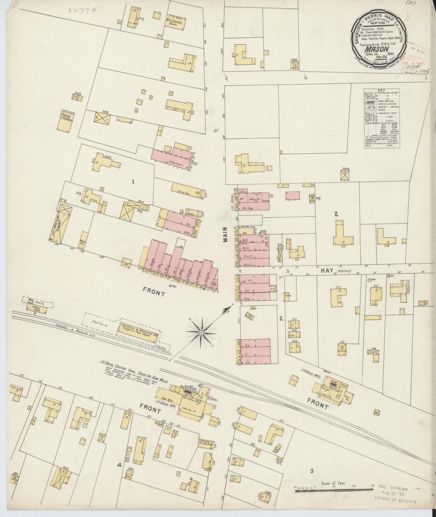 Sanborn Fire Insurance Map from Mason, Tipton County, Tennessee. (1896) – Historic Sanborn Fire Insurance Map Print