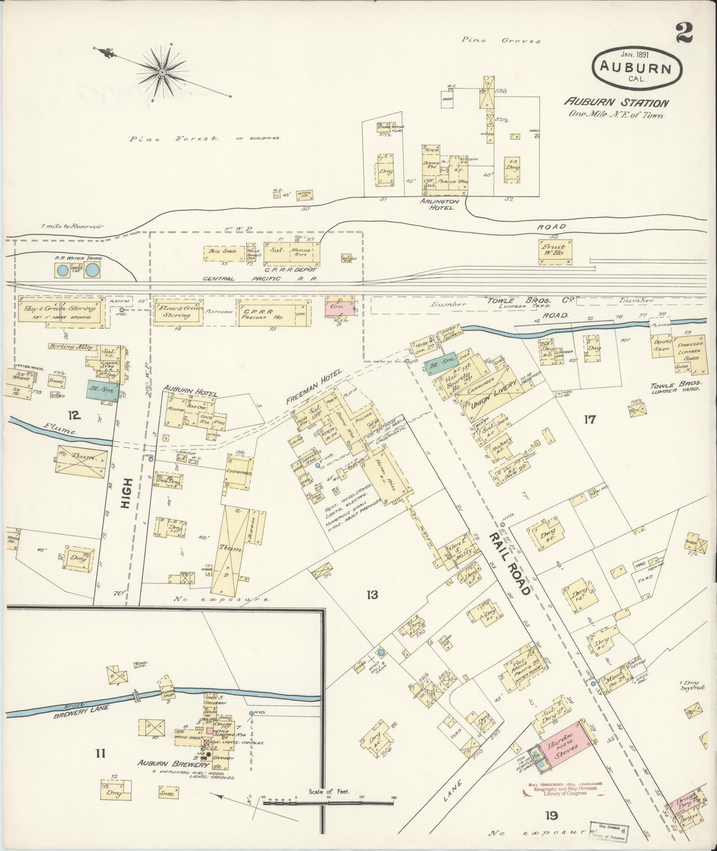 Sanborn Fire Insurance Map from Auburn, Placer County, California (1891), Sheet #0002 - Historic Sanborn Fire Insurance Map Print, vintage old map wall art, antique decor, genealogy gift, California California map