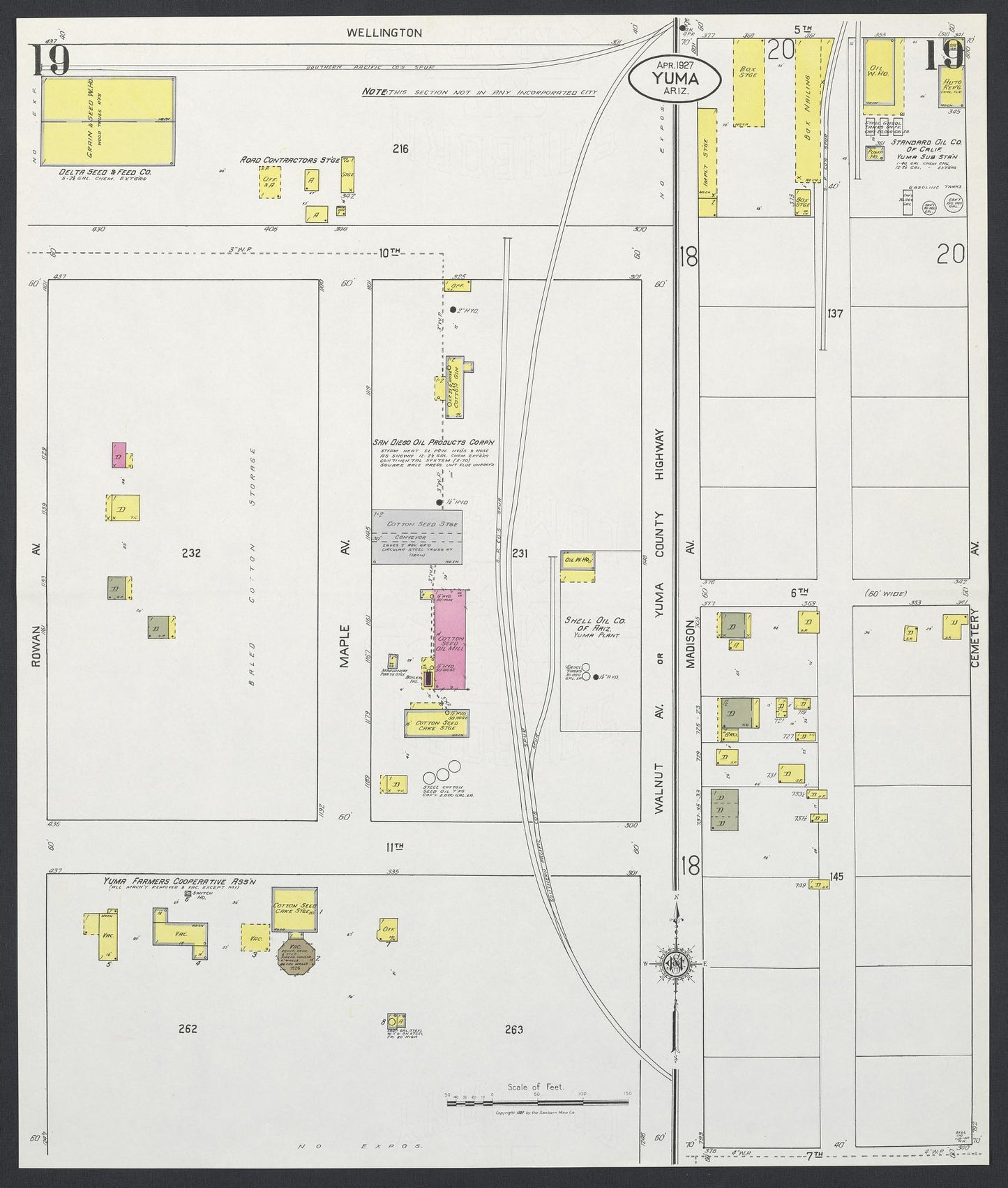 Sanborn Fire Insurance Map from Yuma, Yuma County, Arizona (1927), Sheet #0019 - Historic Sanborn Fire Insurance Map Print, vintage old map wall art, antique decor, genealogy gift, Arizona Arizona map