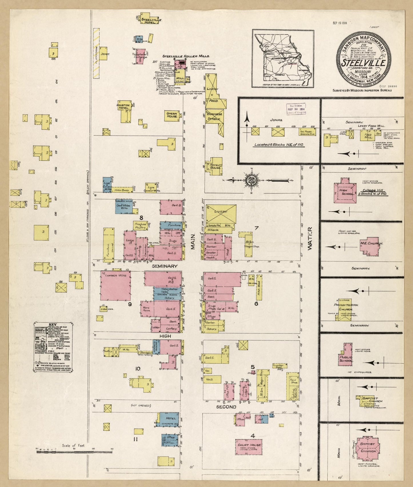 Sanborn Fire Insurance Map from Steelville, Crawford County, Missouri (1914), Sheet #0001 - Historic Sanborn Fire Insurance Map Print, vintage old map wall art, antique decor, genealogy gift, Missouri Missouri map