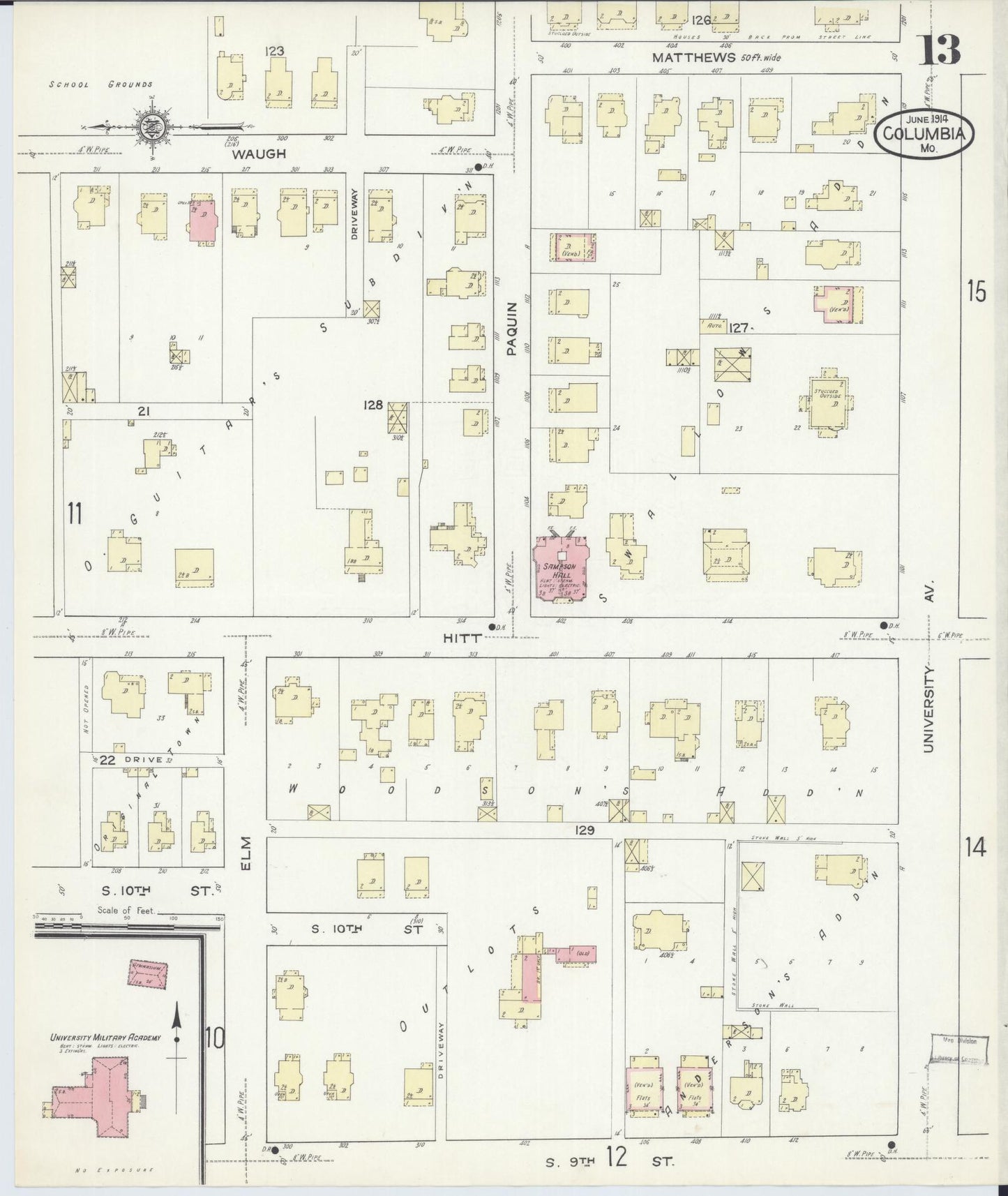 Sanborn Fire Insurance Map from Columbia, Boone County, Missouri (1914), Sheet #0013 - Historic Sanborn Fire Insurance Map Print, vintage old map wall art, antique decor, genealogy gift, Missouri Missouri map