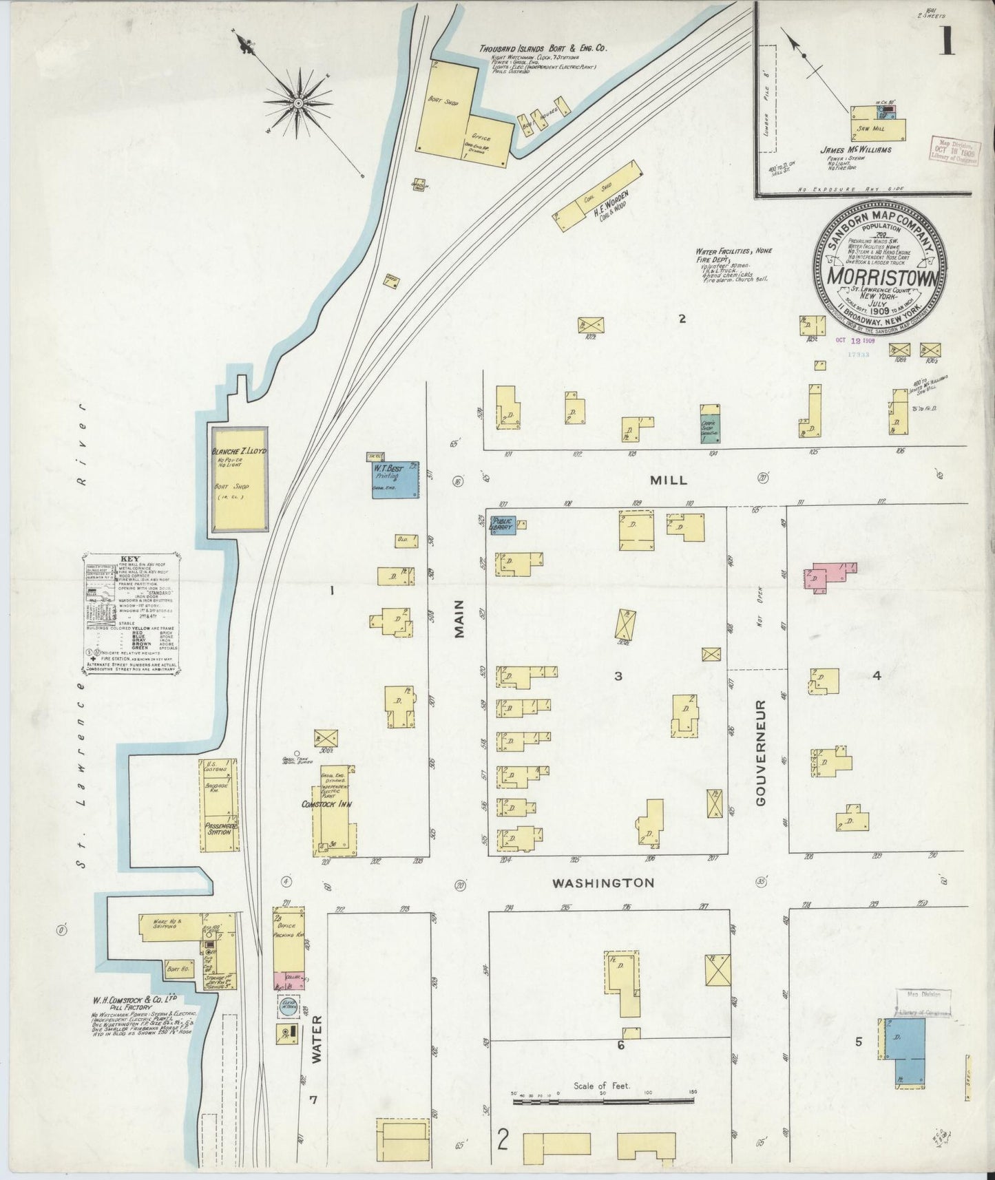 Sanborn Fire Insurance Map from Morristown, St. Lawrence County, New York. (1909) – Historic Sanborn Fire Insurance Map Print