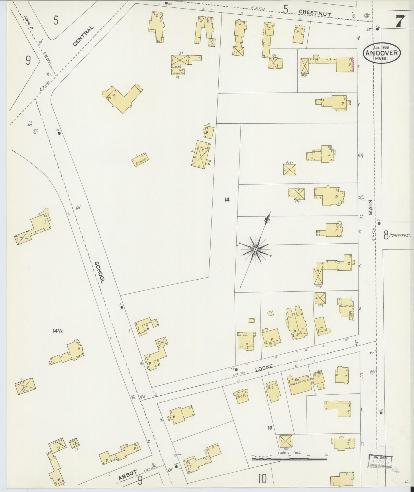 Sanborn Fire Insurance Map from Andover, Essex County, Massachusetts (1906), Sheet #0007 - Historic Sanborn Fire Insurance Map Print, vintage old map wall art, antique decor, genealogy gift, Massachusetts Massachusetts map
