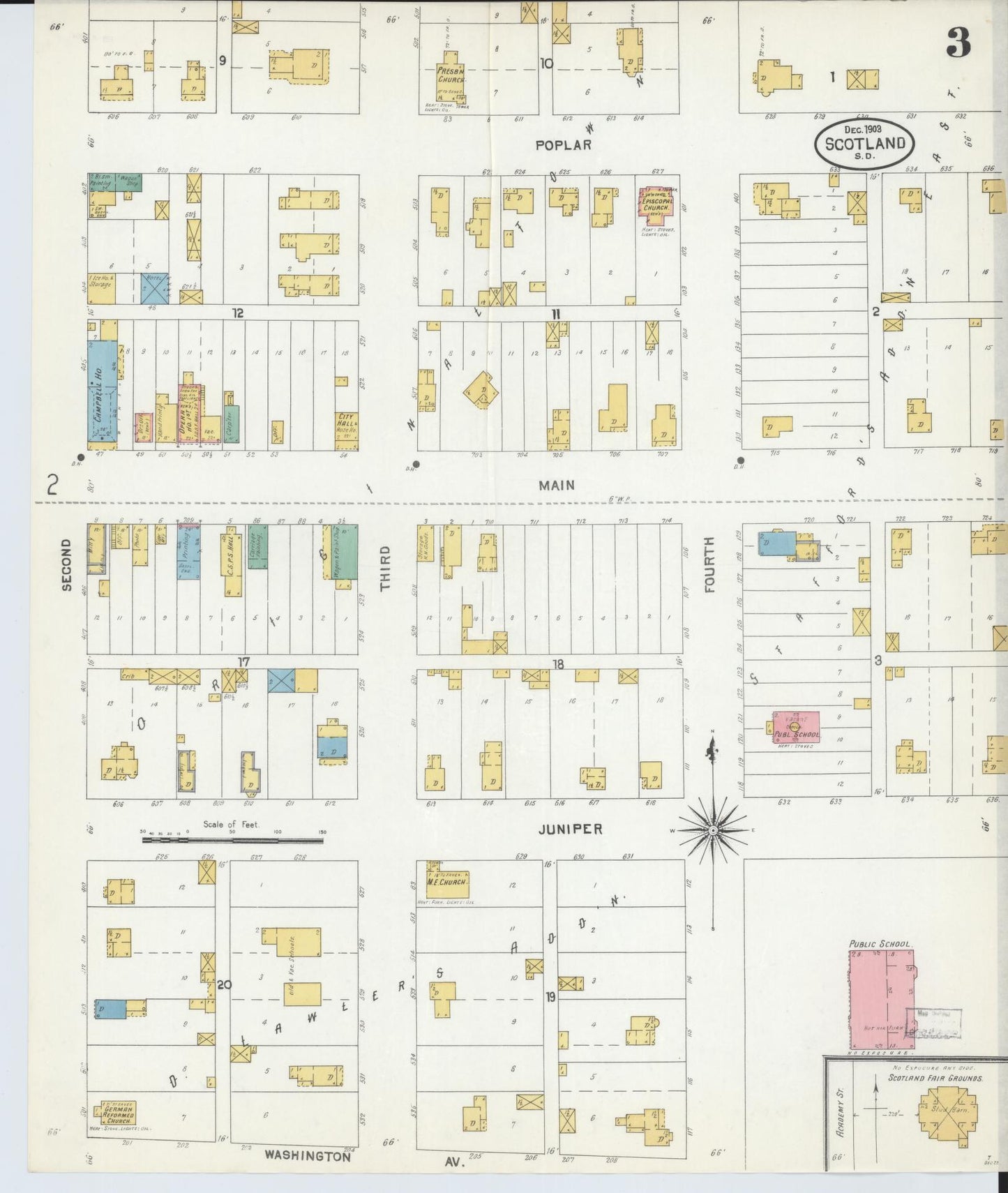 Sanborn Fire Insurance Map from Scotland, Bon Homme County, South Dakota (1903), Sheet #0003 - Complete Map Set gallery image, historic Sanborn map, vintage wall art, South Dakota South Dakota