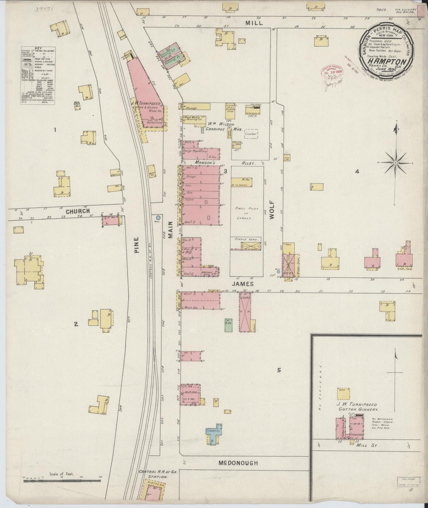 Sanborn Fire Insurance Map from Hampton, Henry County, Georgia (1895), Sheet #0001 - Historic Sanborn Fire Insurance Map Print, vintage old map wall art, antique decor, genealogy gift, Georgia Georgia map