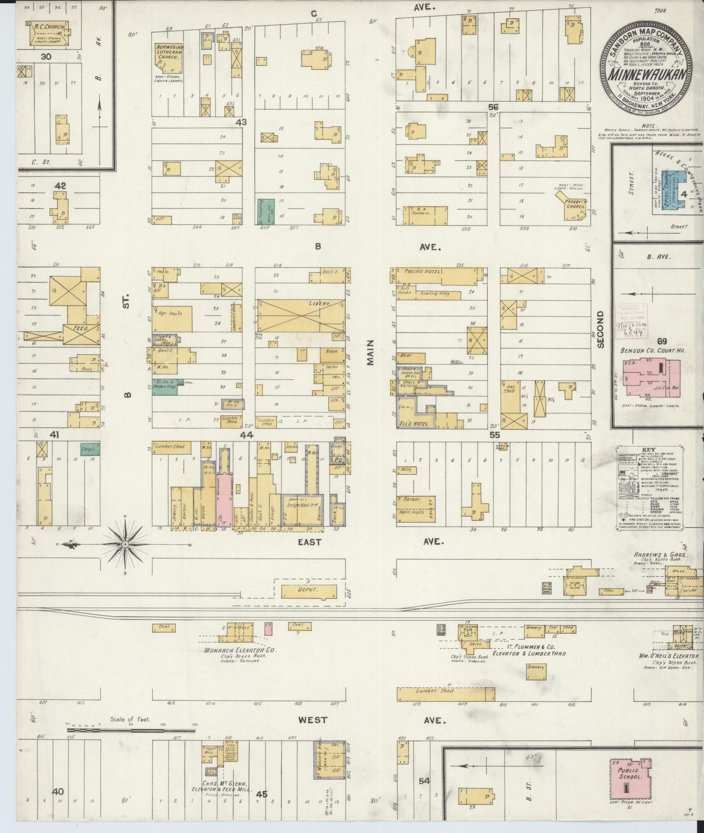 Sanborn Fire Insurance Map from Minnewaukan, Benson County, North Dakota (1904), Sheet #0001 - Historic Sanborn Fire Insurance Map Print, vintage old map wall art, antique decor, genealogy gift, North Dakota North Dakota map