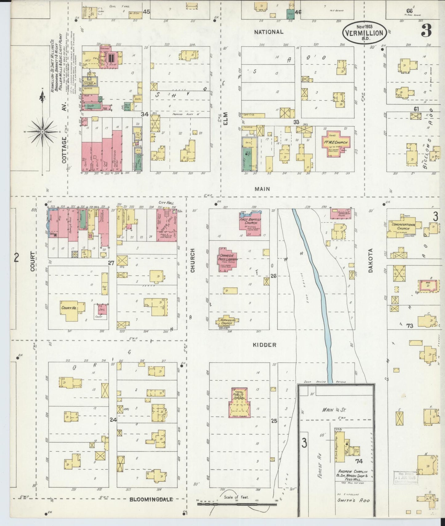 Sanborn Fire Insurance Map from Vermillion, Clay County, South Dakota (1903), Sheet #0003 - Historic Sanborn Fire Insurance Map Print, vintage old map wall art, antique decor, genealogy gift, South Dakota South Dakota map