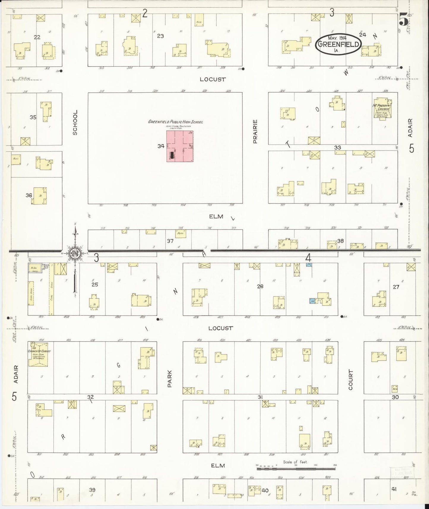 Sanborn Fire Insurance Map from Greenfield, Adair County, Iowa (1914), Sheet #0005 - Historic Sanborn Fire Insurance Map Print, vintage old map wall art