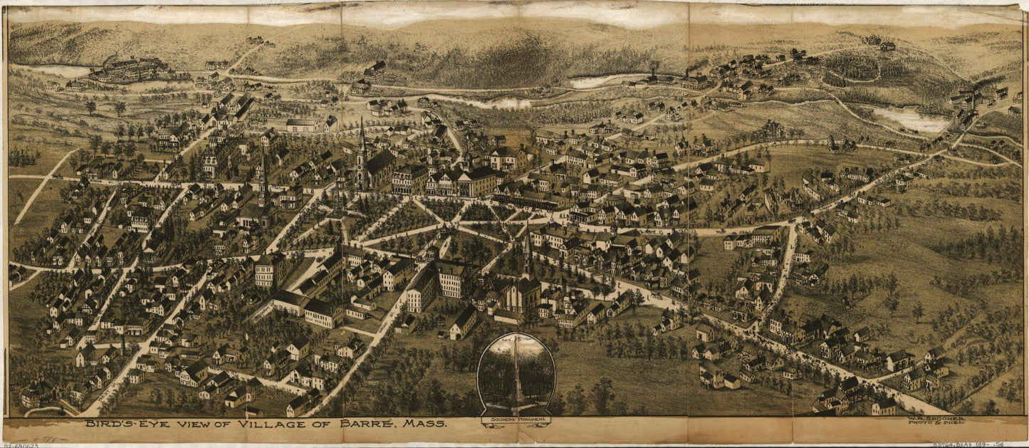 Bird's-eye view of village of Barre, Mass. (1890) – Historic Bird’s-Eye View Panorama Print