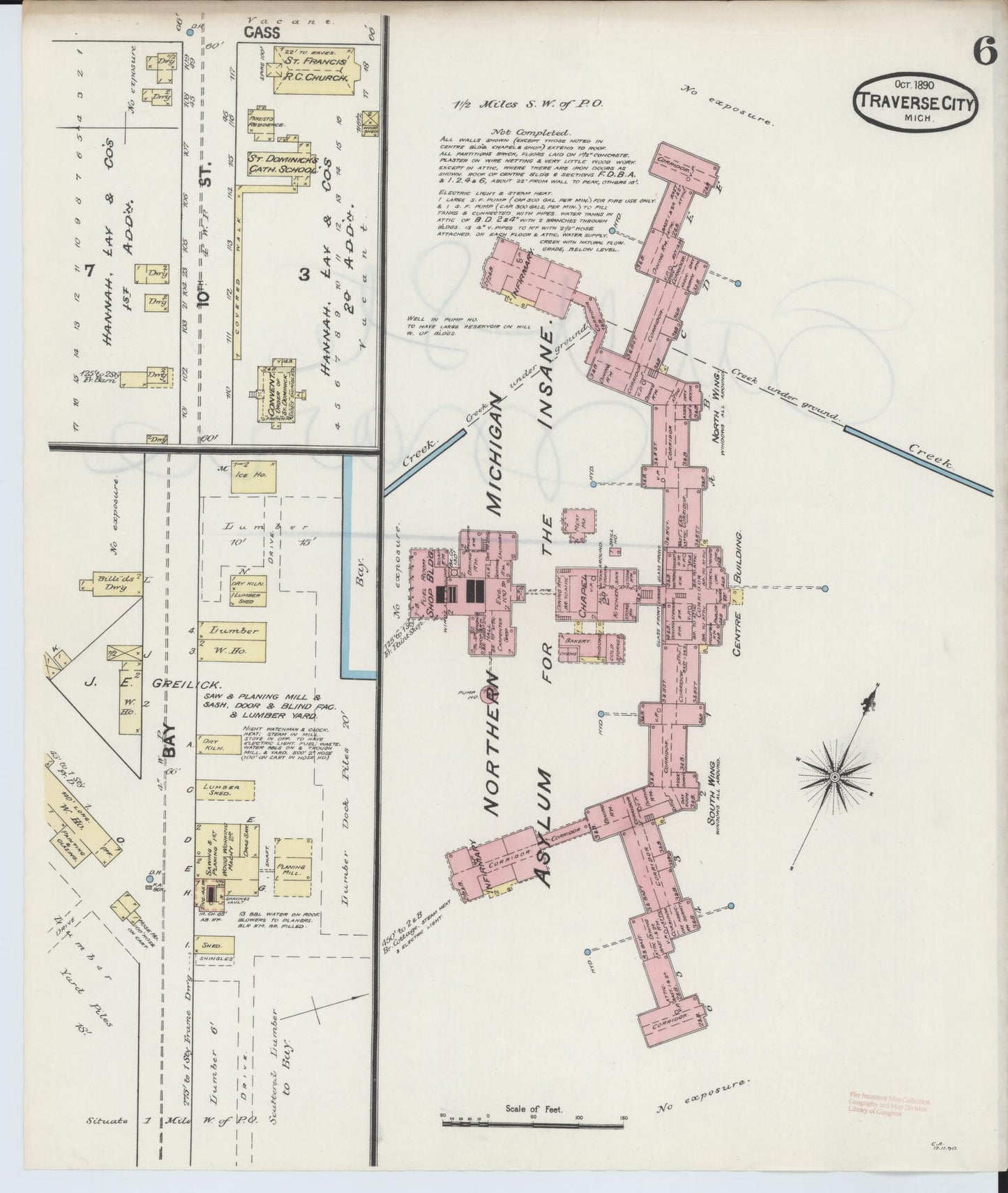 Sanborn Fire Insurance Map from Traverse City, Grand Traverse County, Michigan (1890), Sheet #0006 - Complete Map Set gallery image, historic Sanborn map, vintage wall art, Michigan Michigan