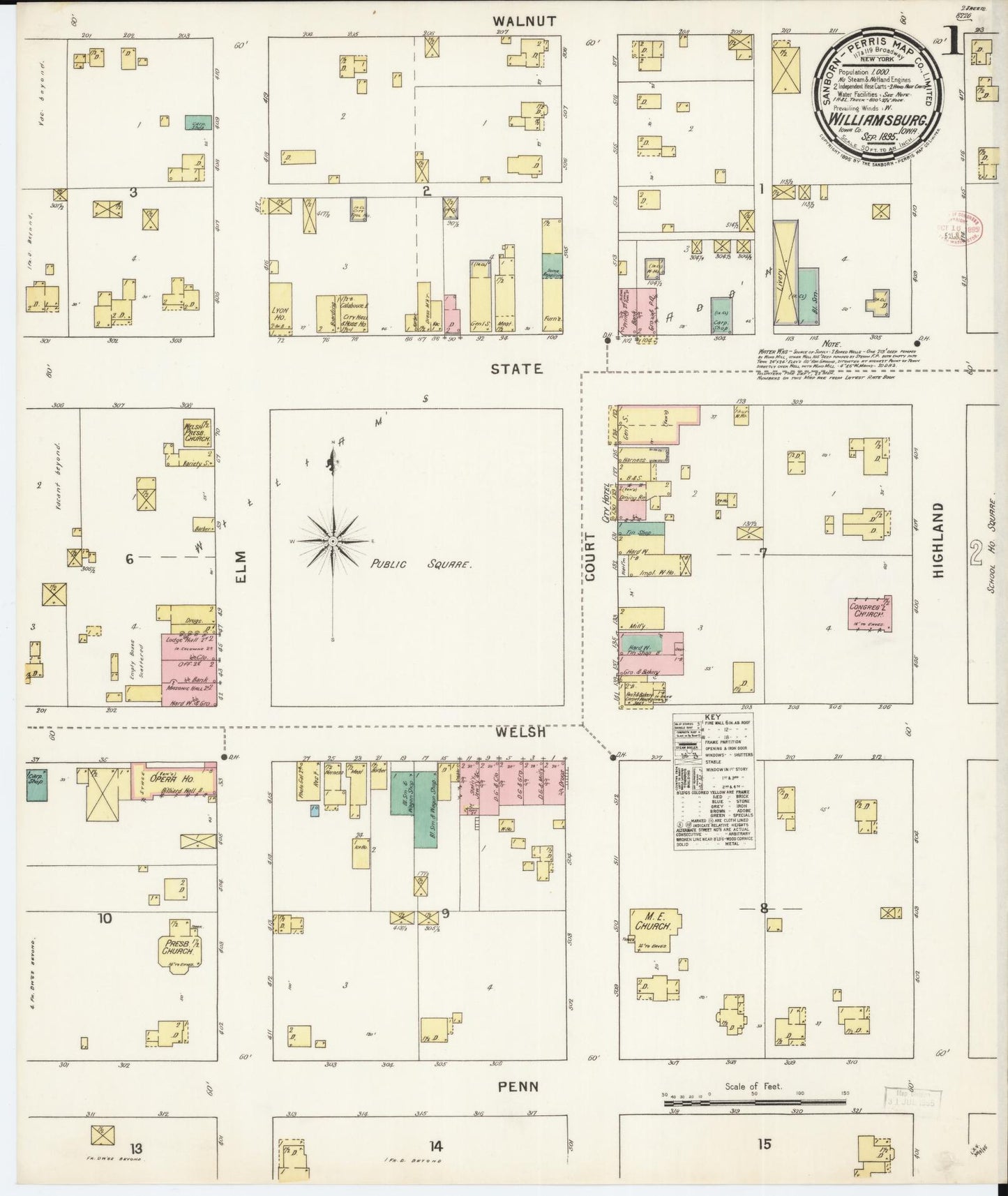 Sanborn Fire Insurance Map from Williamsburg, Iowa County, Iowa (1895), Sheet #0001 - Historic Sanborn Fire Insurance Map Print