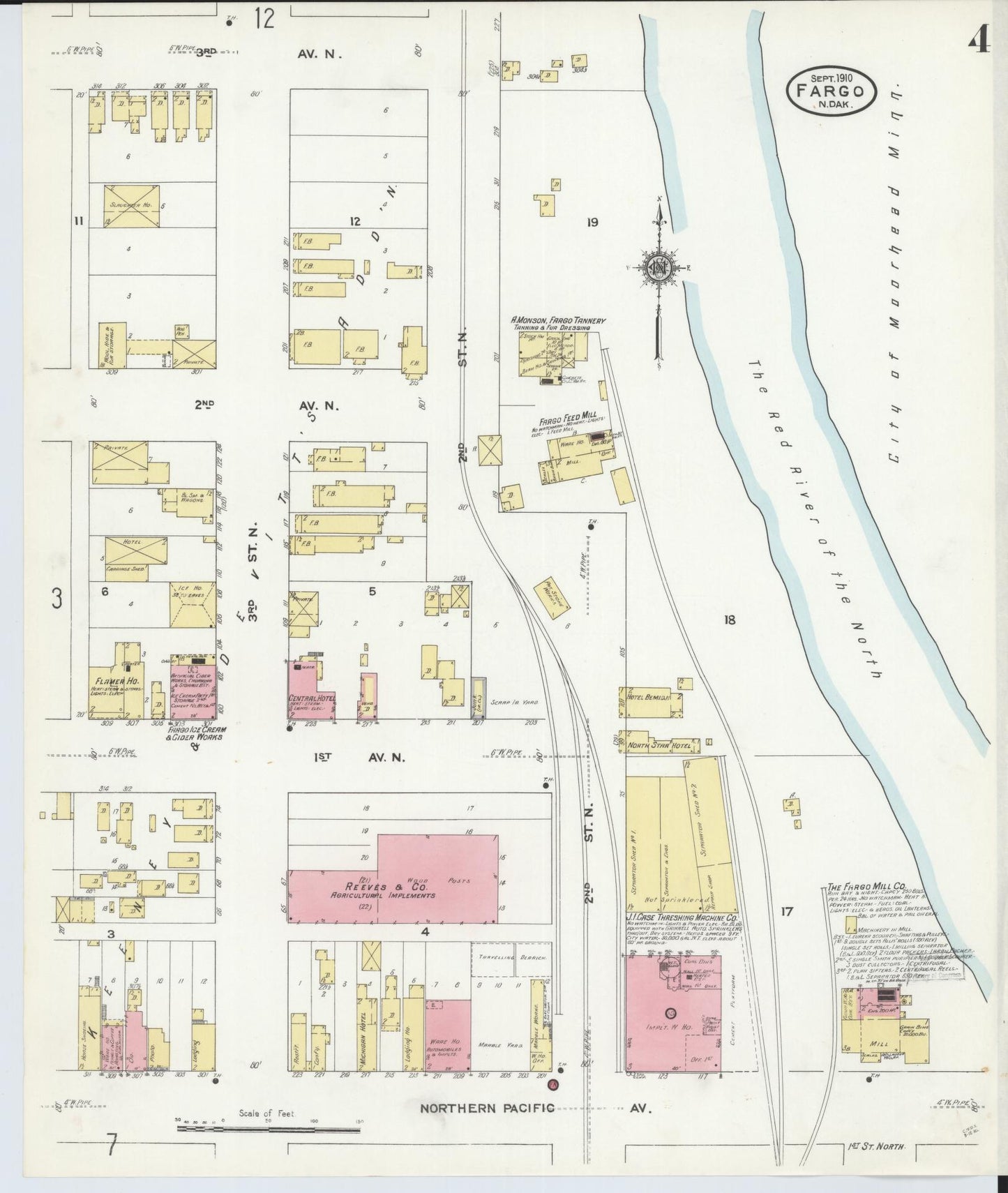 Sanborn Fire Insurance Map from Fargo, Cass County, North Dakota (1910), Sheet #0004 - Historic Sanborn Fire Insurance Map Print, vintage old map wall art, antique decor, genealogy gift, North Dakota North Dakota map