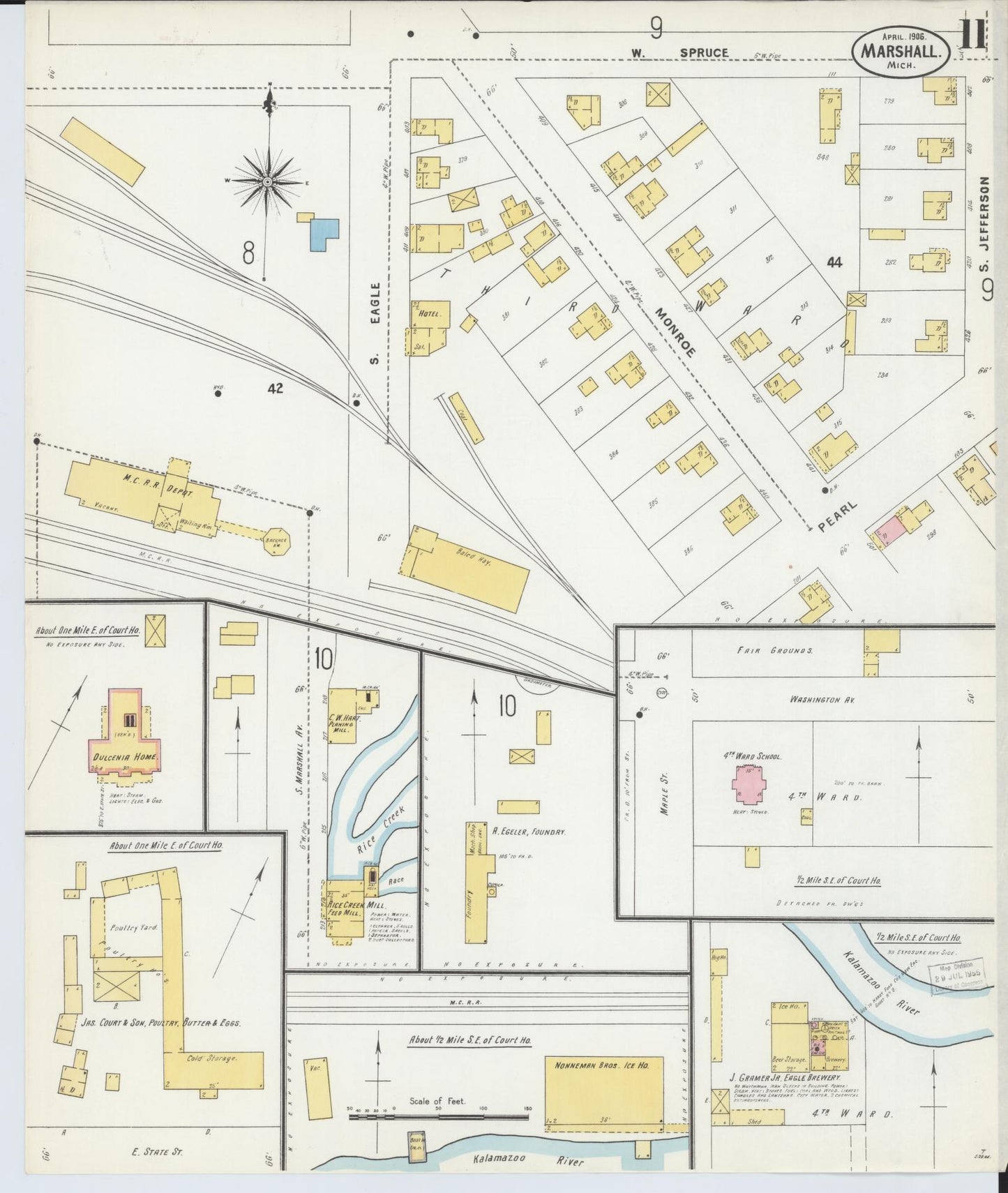 Sanborn Fire Insurance Map from Marshall, Calhoun County, Michigan (1906), Sheet #0011 - Complete Map Set gallery image, historic Sanborn map, vintage wall art, Michigan Michigan