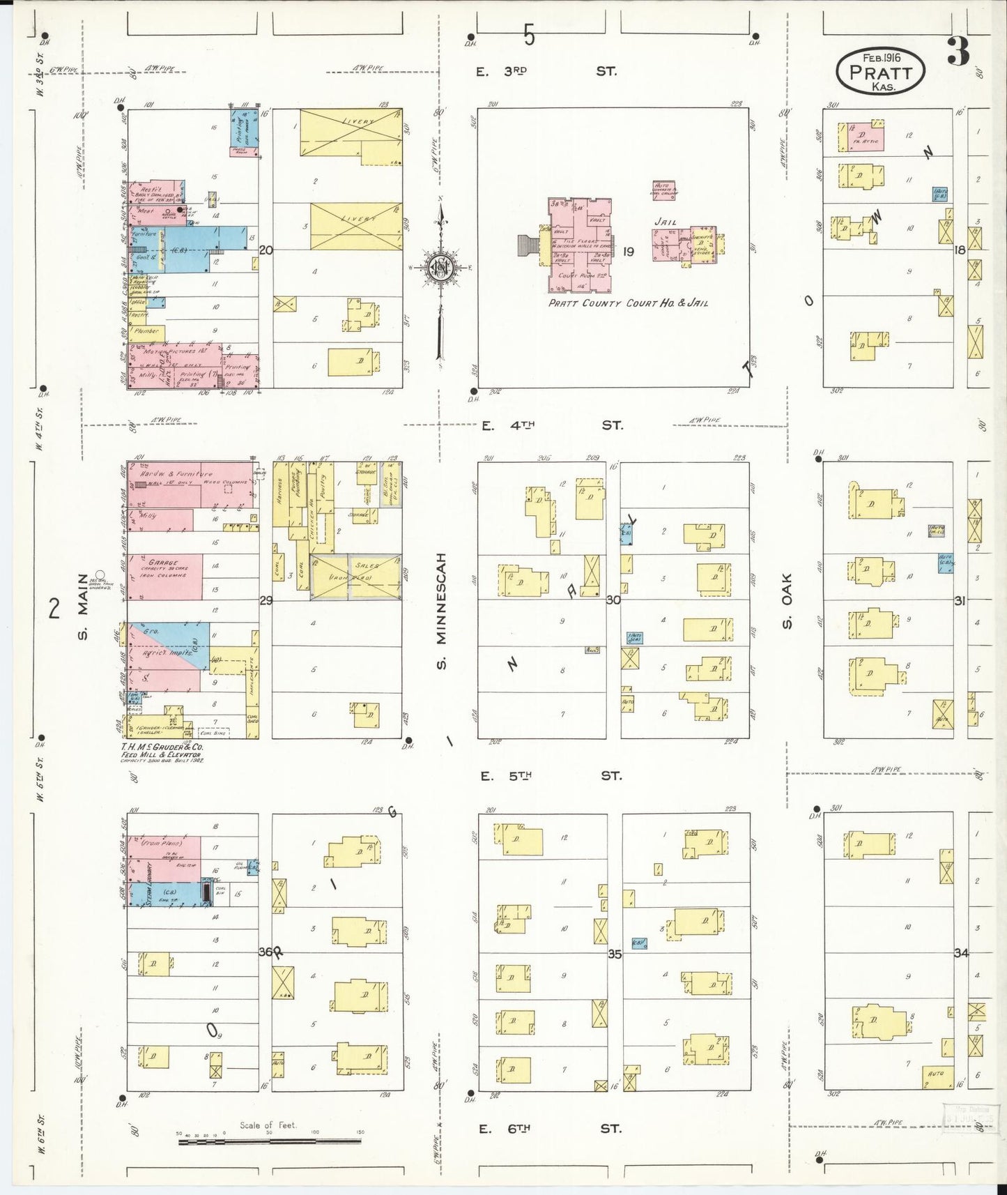 Sanborn Fire Insurance Map from Pratt, Pratt County, Kansas (1916), Sheet #0003 - Historic Sanborn Fire Insurance Map Print, vintage old map wall art, antique decor, genealogy gift, Kansas Kansas map