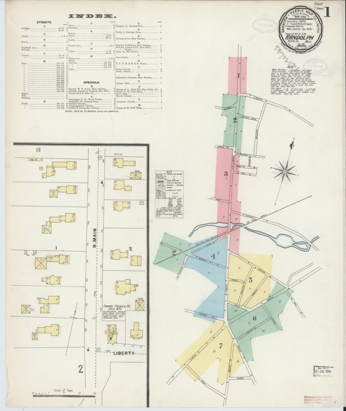 Sanborn Fire Insurance Map from Randolph, Norfolk County, Massachusetts (1897), Sheet #0001 - Historic Sanborn Fire Insurance Map Print, vintage old map wall art, antique decor, genealogy gift, Massachusetts Massachusetts map