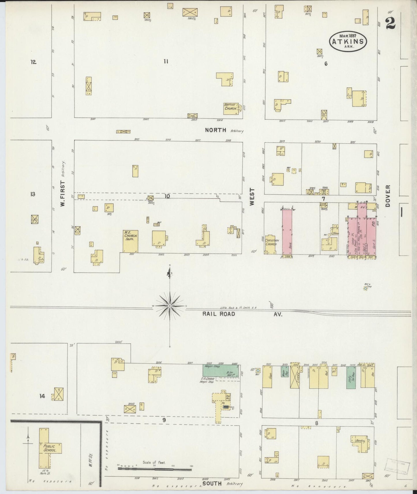 Sanborn Fire Insurance Map from Atkins, Pope County, Arkansas (1897), Sheet #0002 - Complete Map Set gallery image, historic Sanborn map, vintage wall art, Arkansas Arkansas